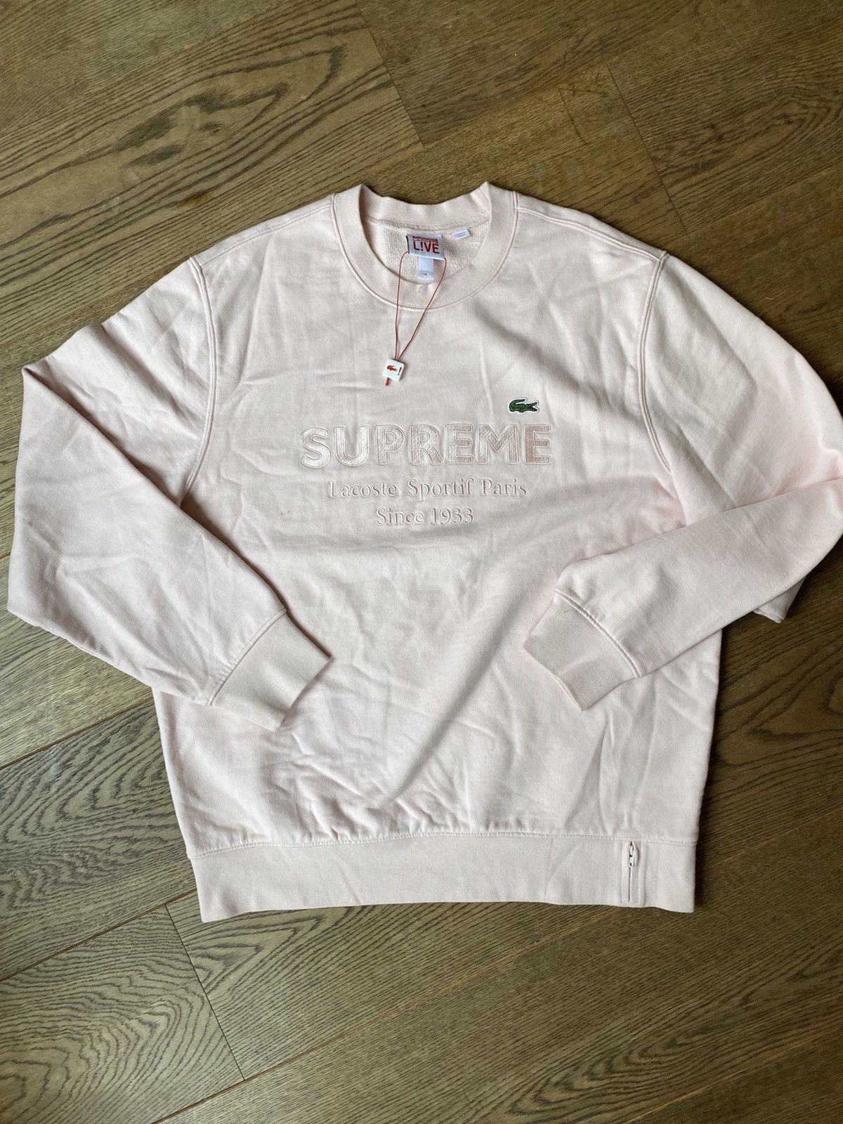 Lacoste Supreme Supreme x Lacoste crewneck pink M Grailed