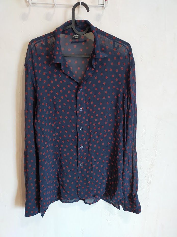 image of Jean Paul Gaultier Homme Polka Dot Shirt For Collectors in Blue, Men's (Size Medium)