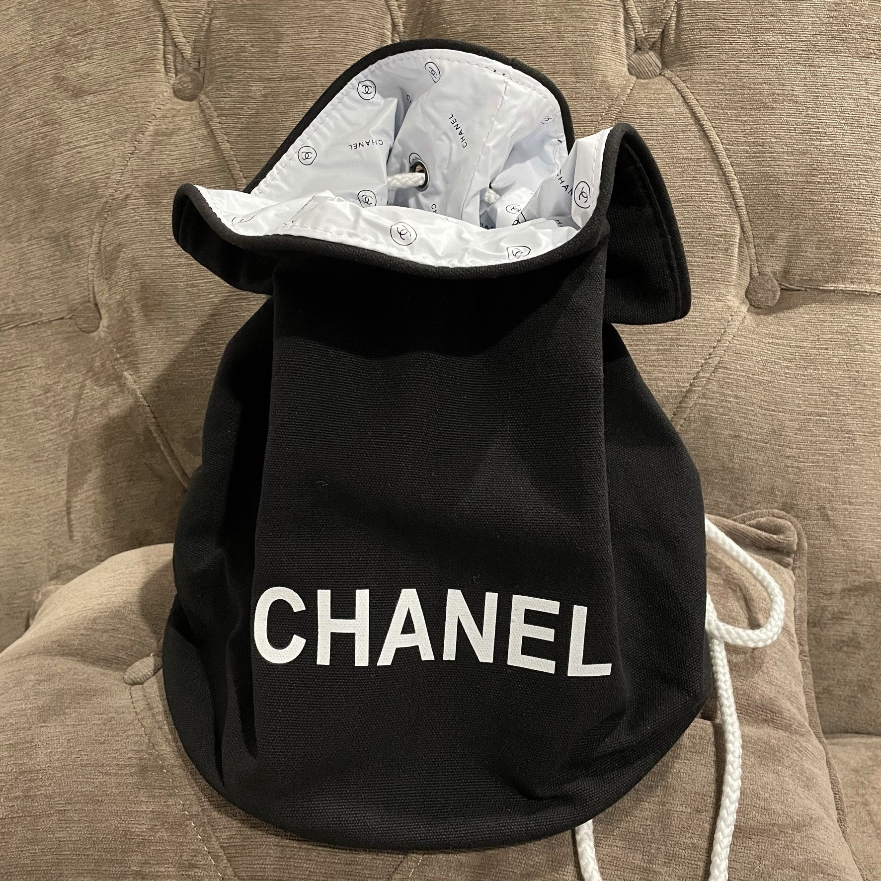 Chanel Vintage Chanel Black Canvas Drawstring Bucket Bag Backpack Grailed