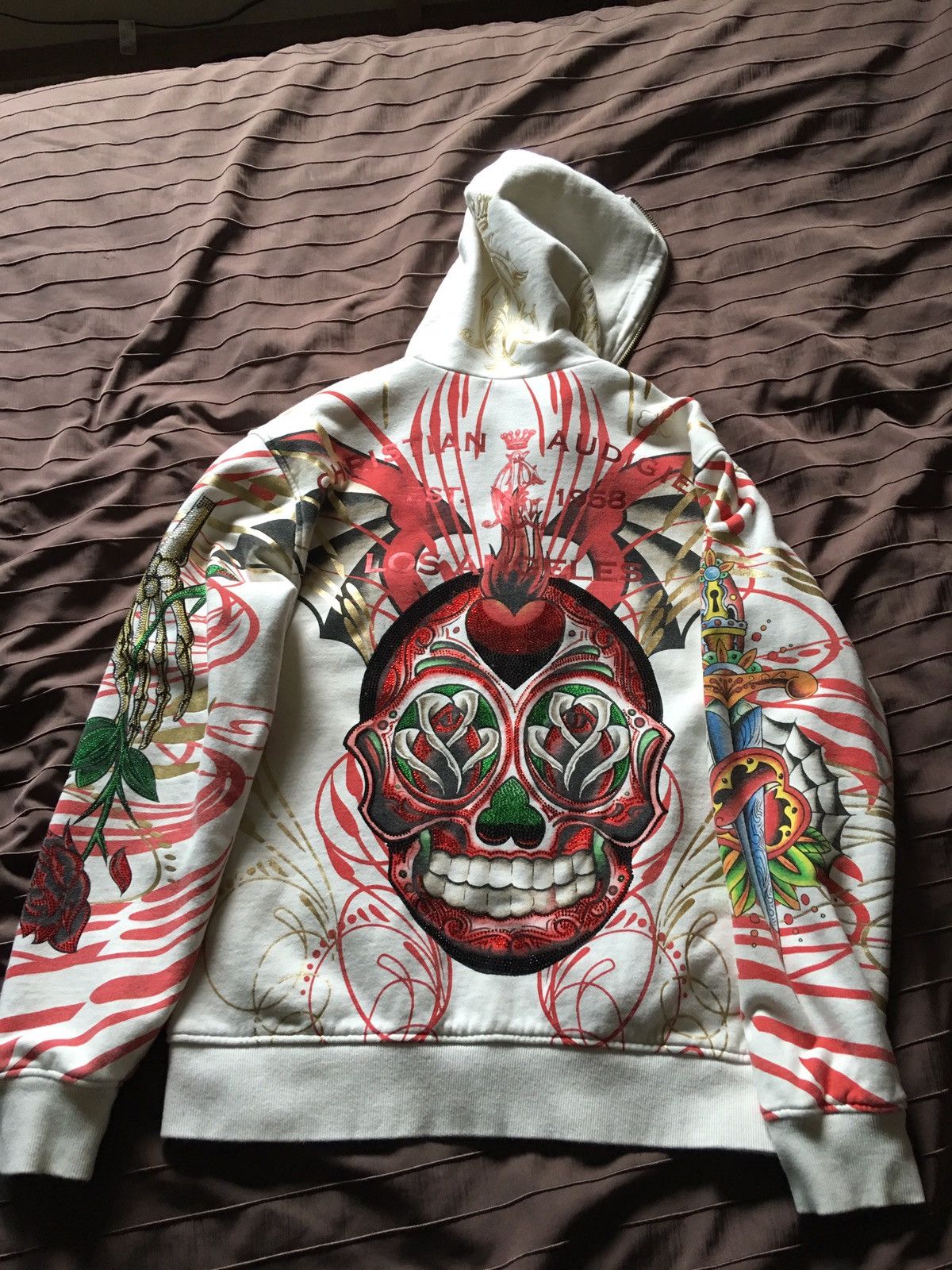 Ed Hardy Christian Audigie パーカー ストーン Christian Audigier Christian Audigier Bale Style Full Zip Ed