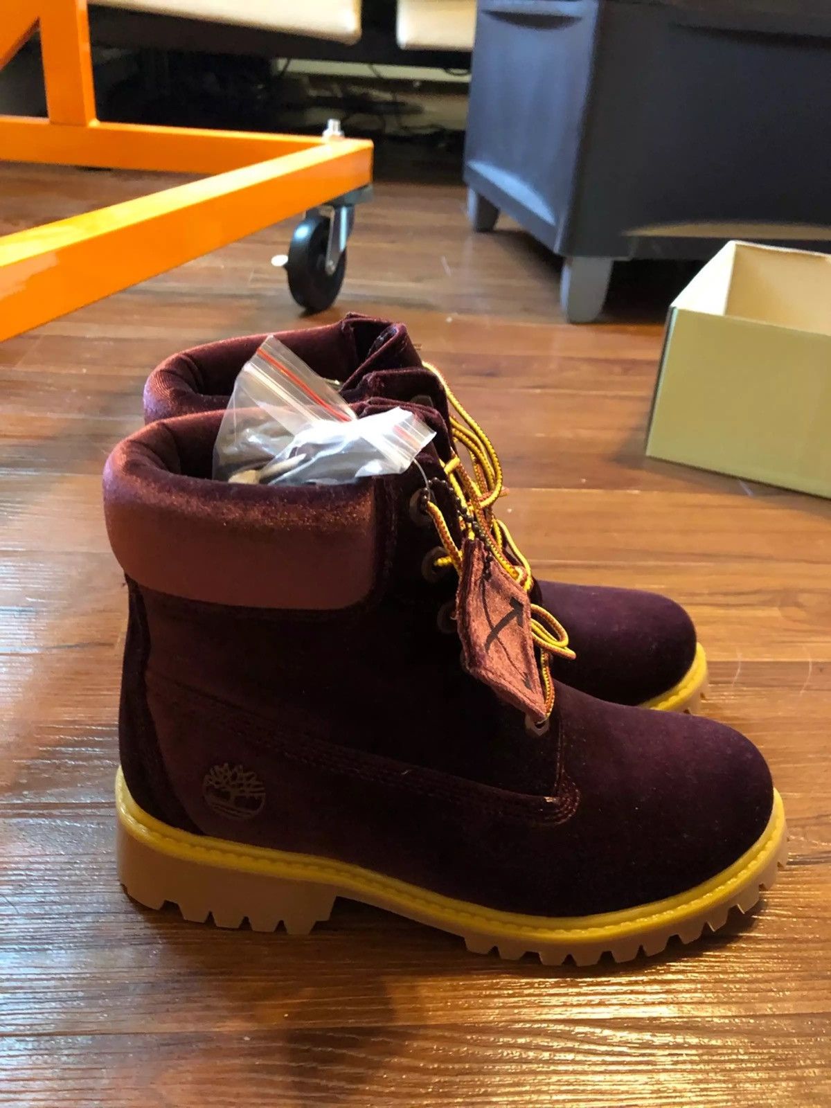 Burgundy velvet timberland boots online