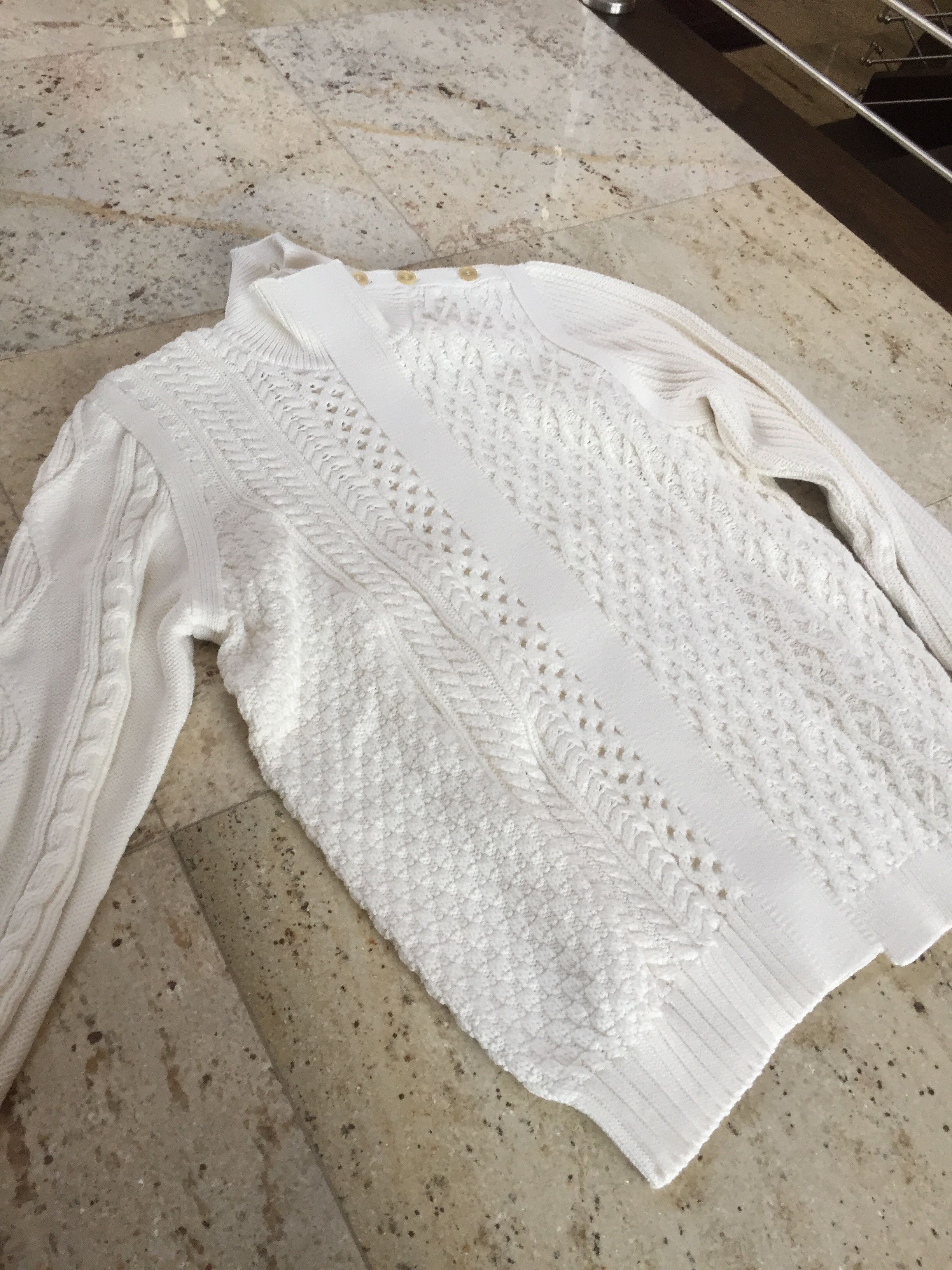 Ribbed & Cable Knit Button Shoulder Ivory Knit