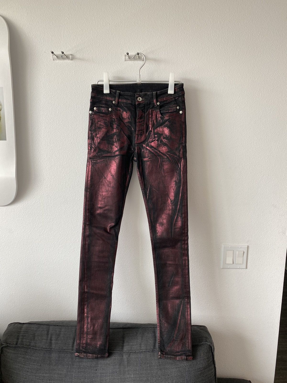 Rick Owens Drkshdw Red & Black Slim Tyrone Wax Jeans | Grailed