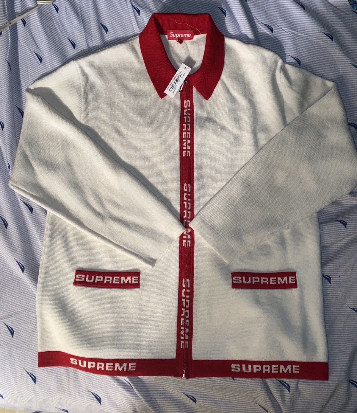 Supreme Supreme logo trim zip up cardigan sweater Grailed