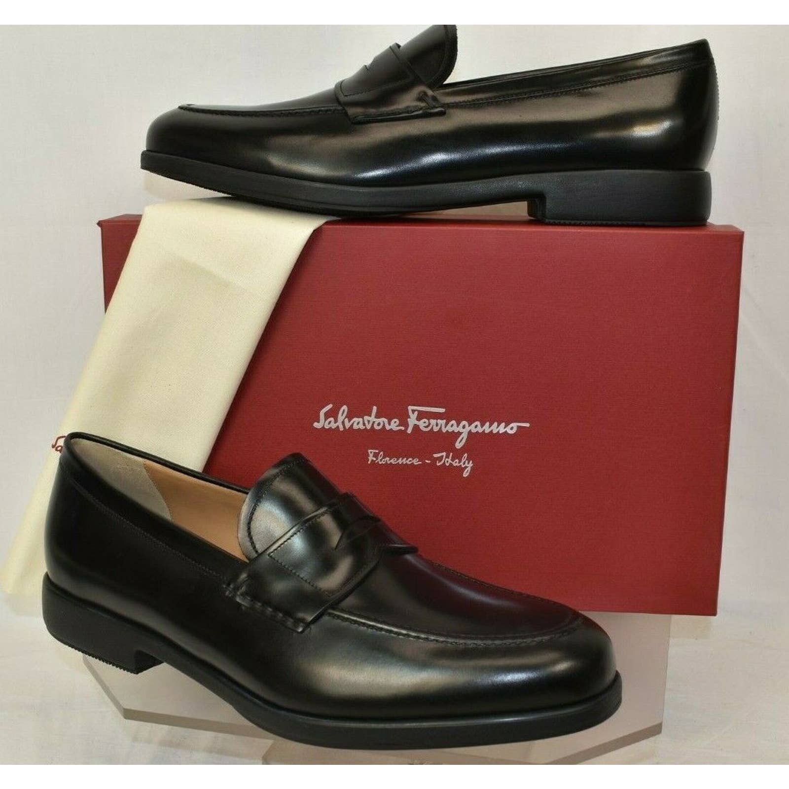 Salvatore Ferragamo LUCKY BLACK POLISHED LEATHER PENNY LOAFERS US 11 EE ...