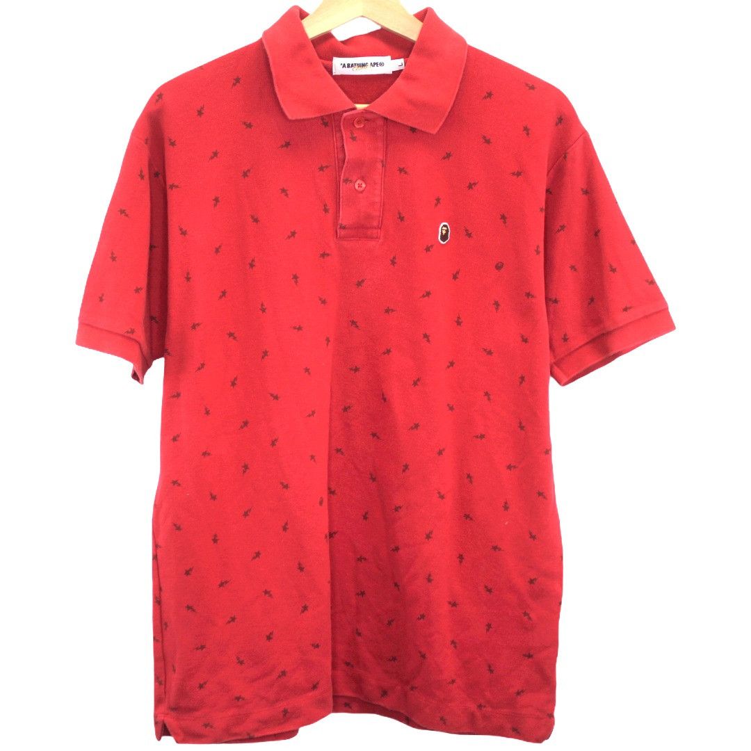 Vintage Y177 A Bathing Ape Classics Star Pint Polo Shirt Red Men's ...