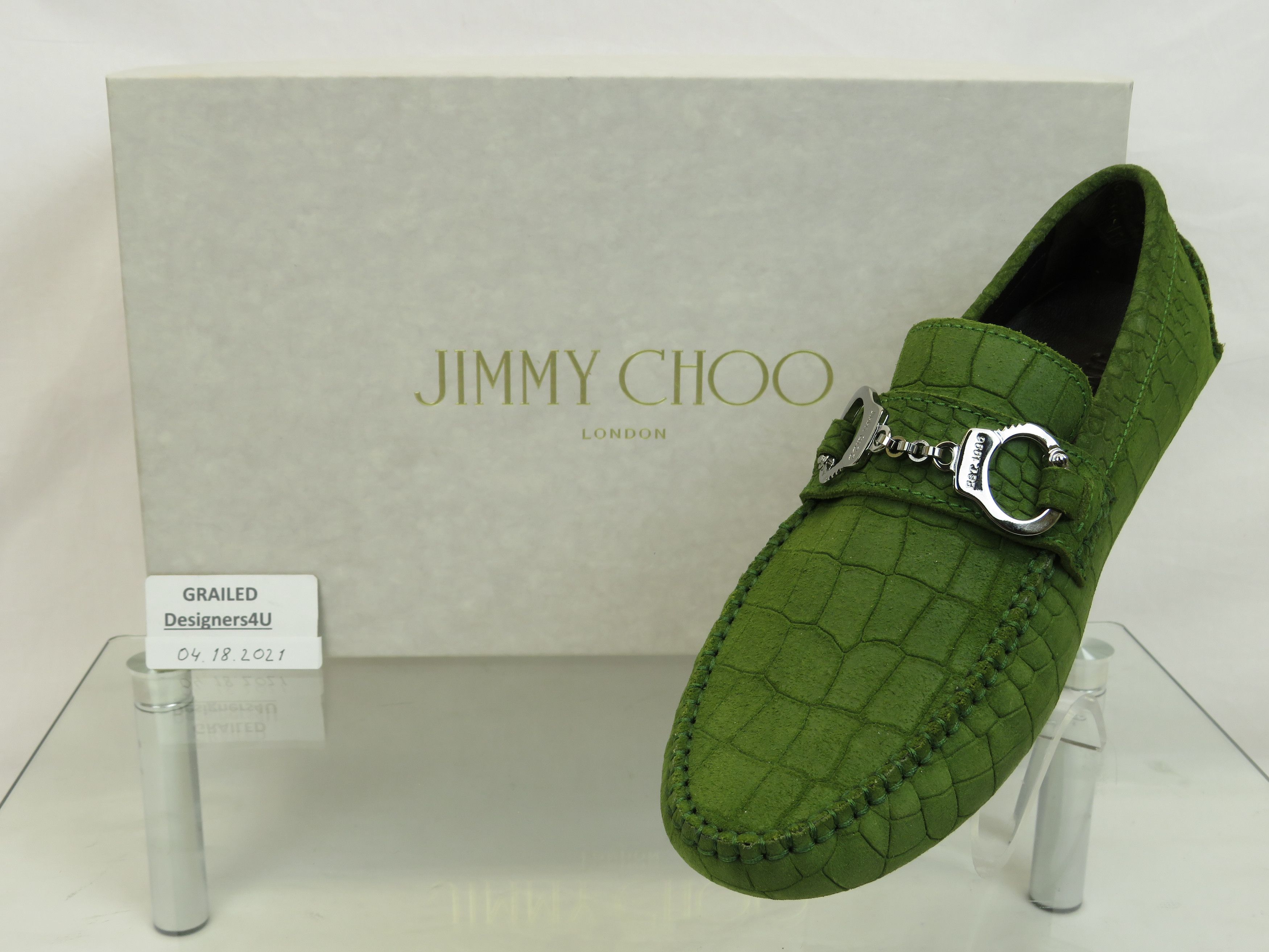 Leather Jimmy Choo Handcuff Loafers JIMMY CHOO BROGAN LIGHT GREEN