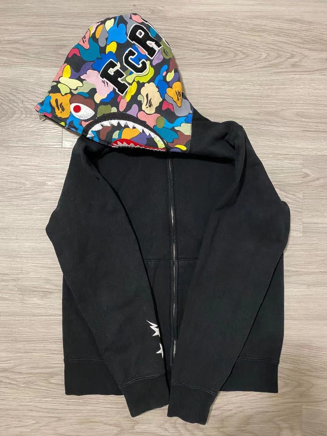 Bape BAPE X F.C.R.B. Shark Full Zip Hoodie Black SS19 | Grailed