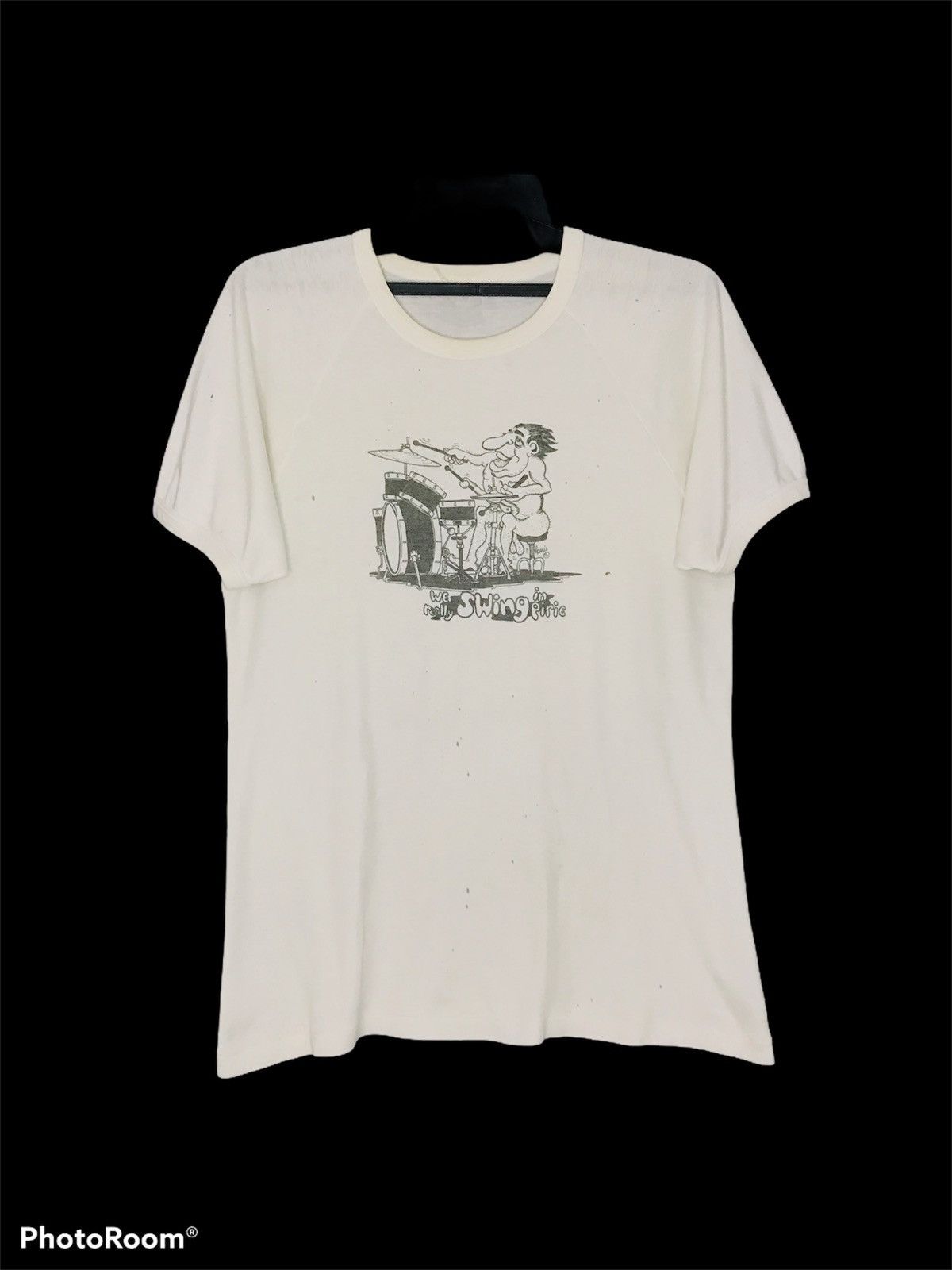 Band Tees Vtg 70s Crazy Drummer 3 Stick Paperthin Raglan Ringer tee Size US L / EU 52-54 / 3 - 1 Thumbnail