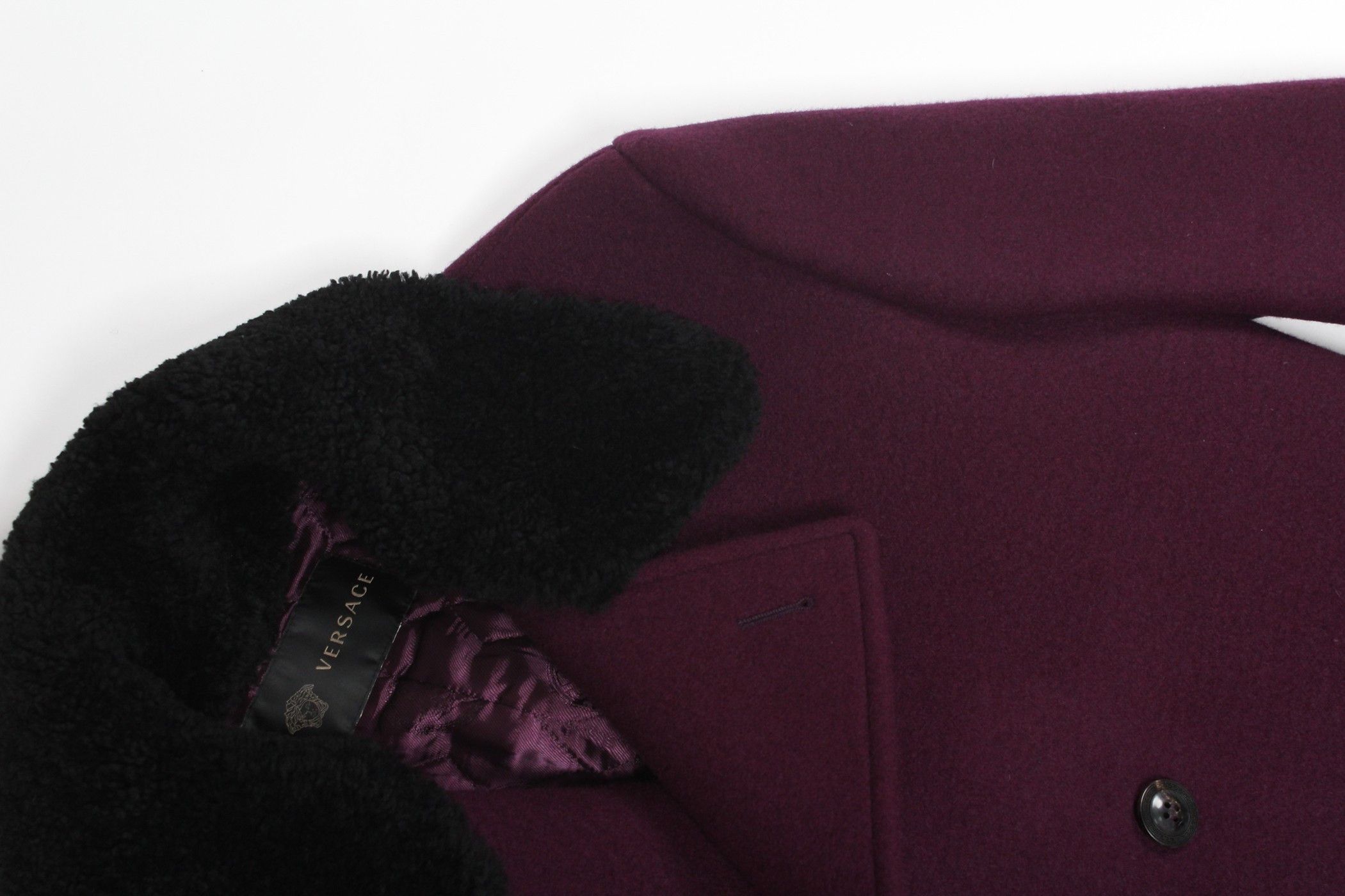 Versace PURPLE WOOL COAT WITH SHEARLING COLLAR Size US M / EU 48-50 / 2 - 7 Thumbnail