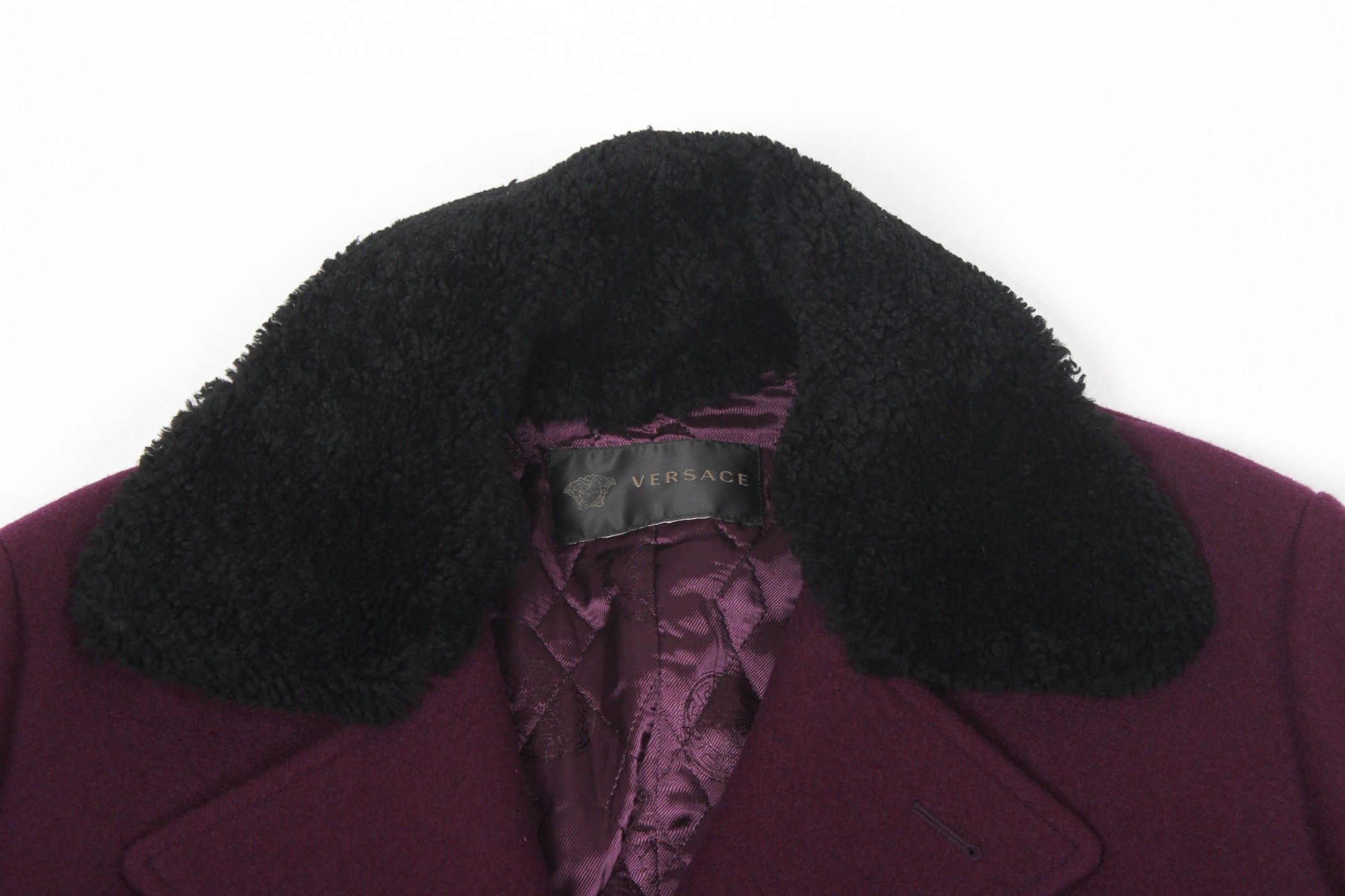 Versace PURPLE WOOL COAT WITH SHEARLING COLLAR Size US M / EU 48-50 / 2 - 9 Thumbnail