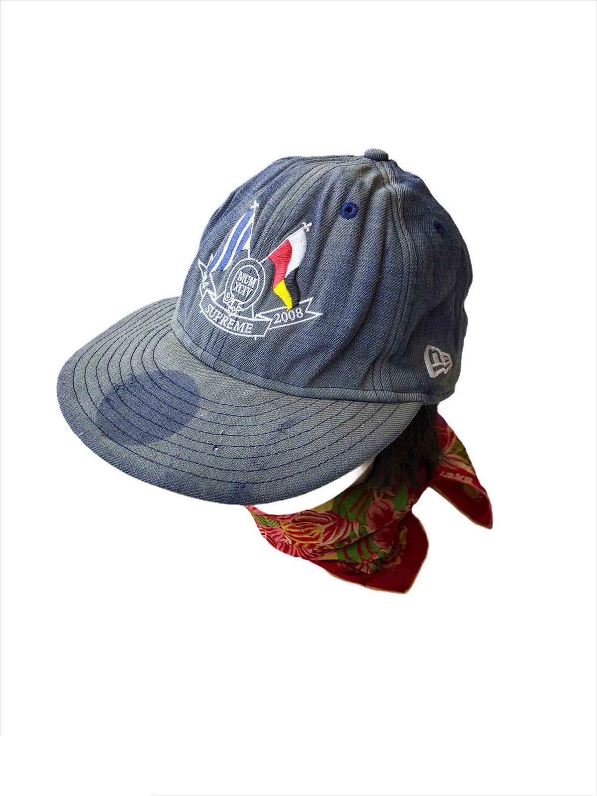 New Era × Supreme SS08 SUPREME New Era "Crossed Flag" Distressed Cap Size ONE SIZE - 3 Thumbnail