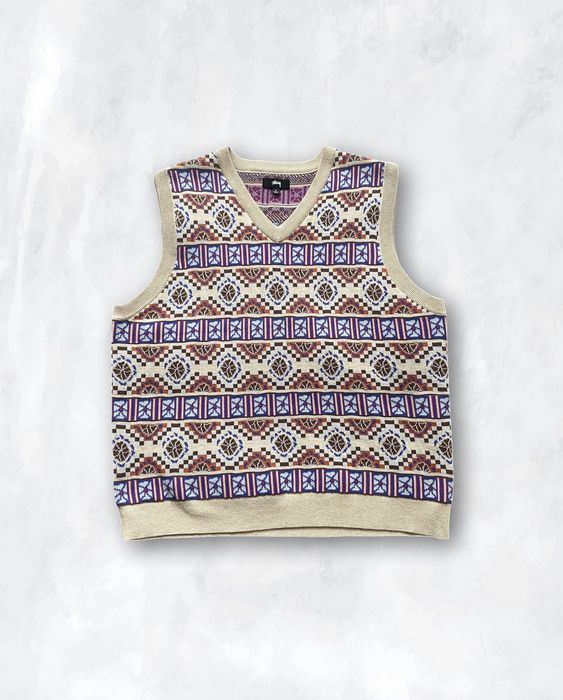 Stussy Giza Sweater Vest, Beige | Grailed
