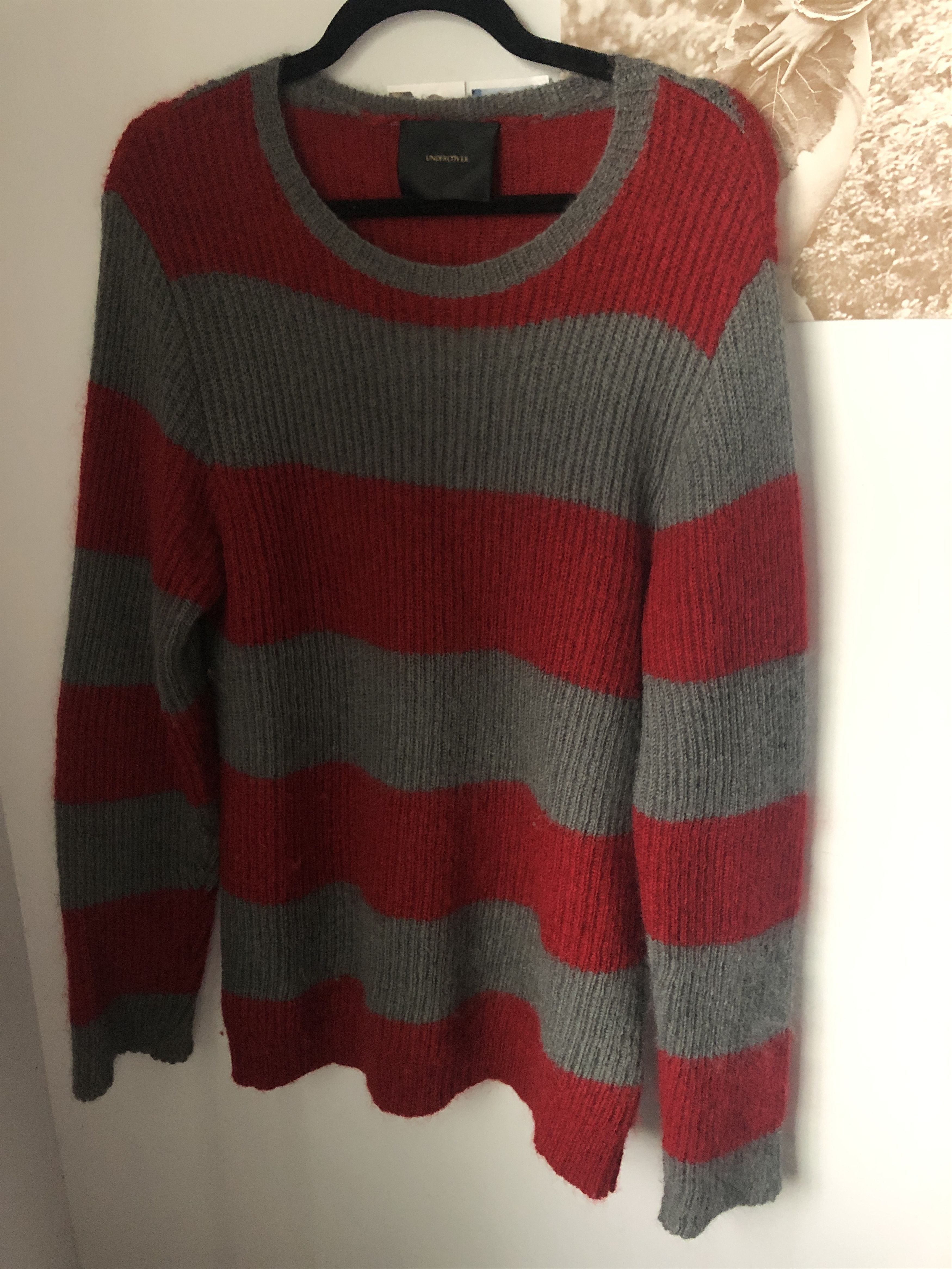 Undercover Undercover Grey and Red Striped Sweater Grailed