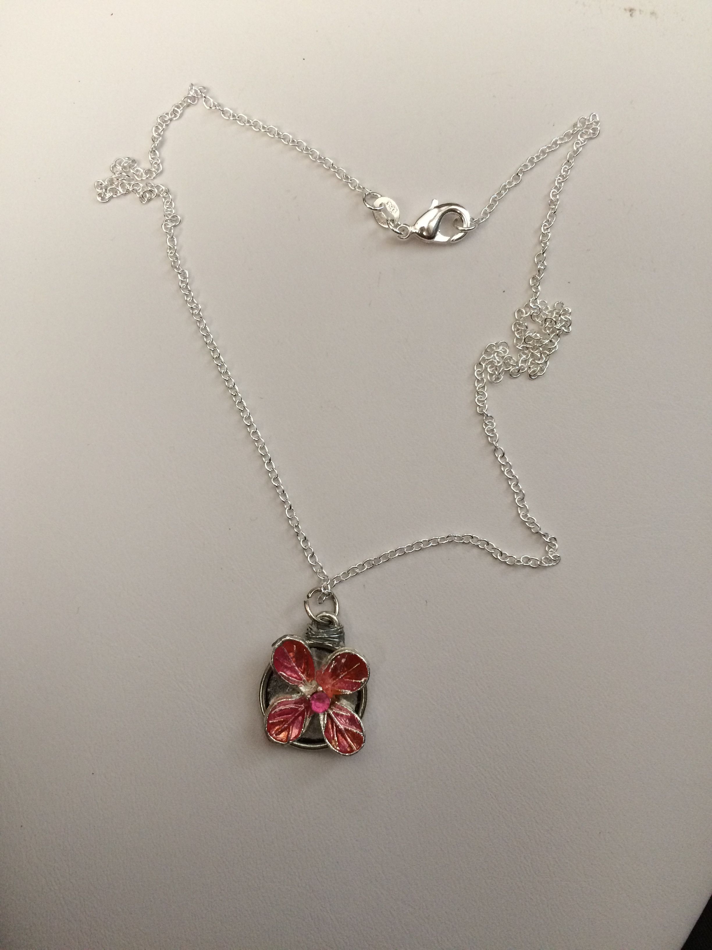 Silver Pink Flower Pendant Chain Necklace Grailed