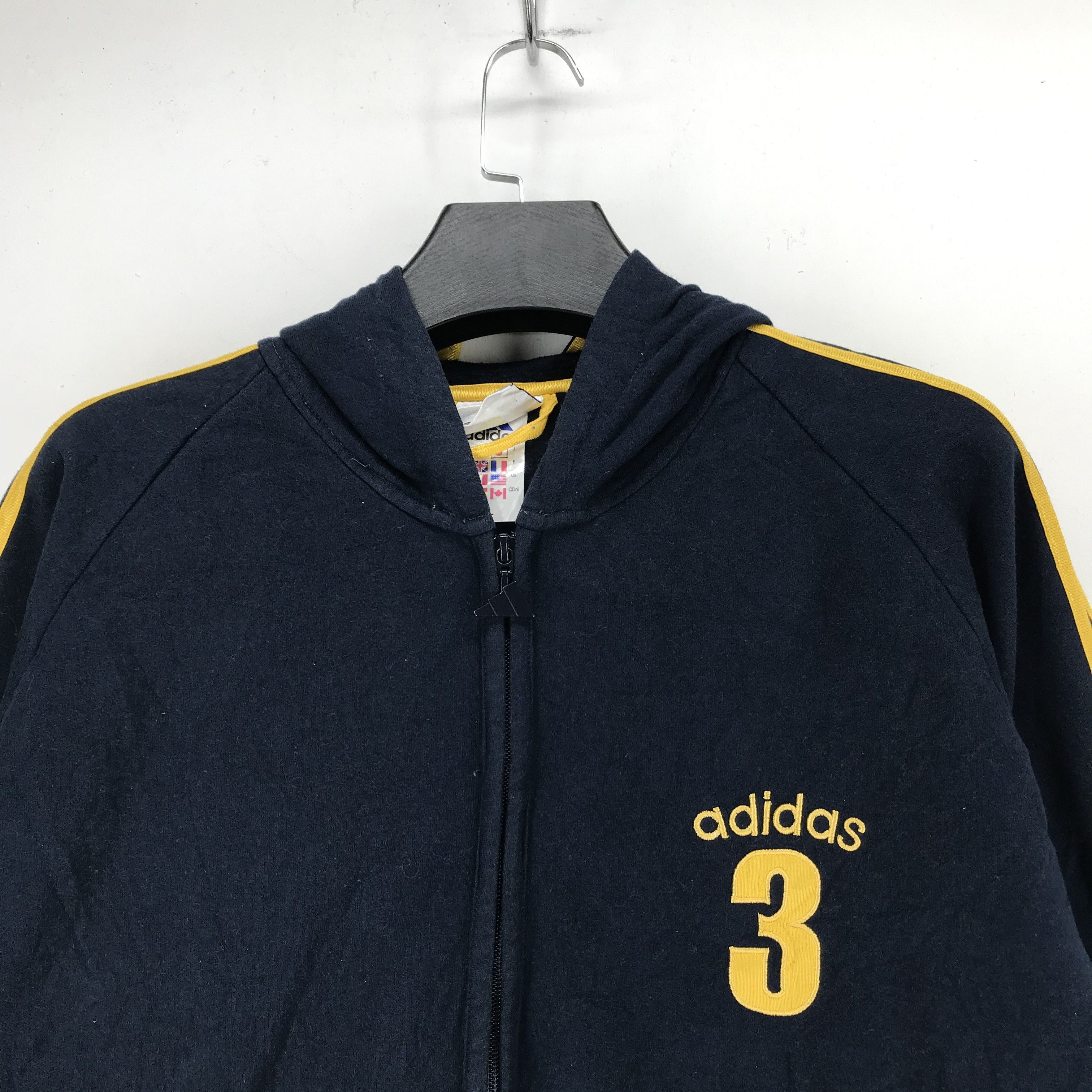 Adidas 90s Adidas 3 Big Logo Yellow Stripes Zipper Hoodie #2697-003 Size US L / EU 52-54 / 3 - 2 Thumbnail