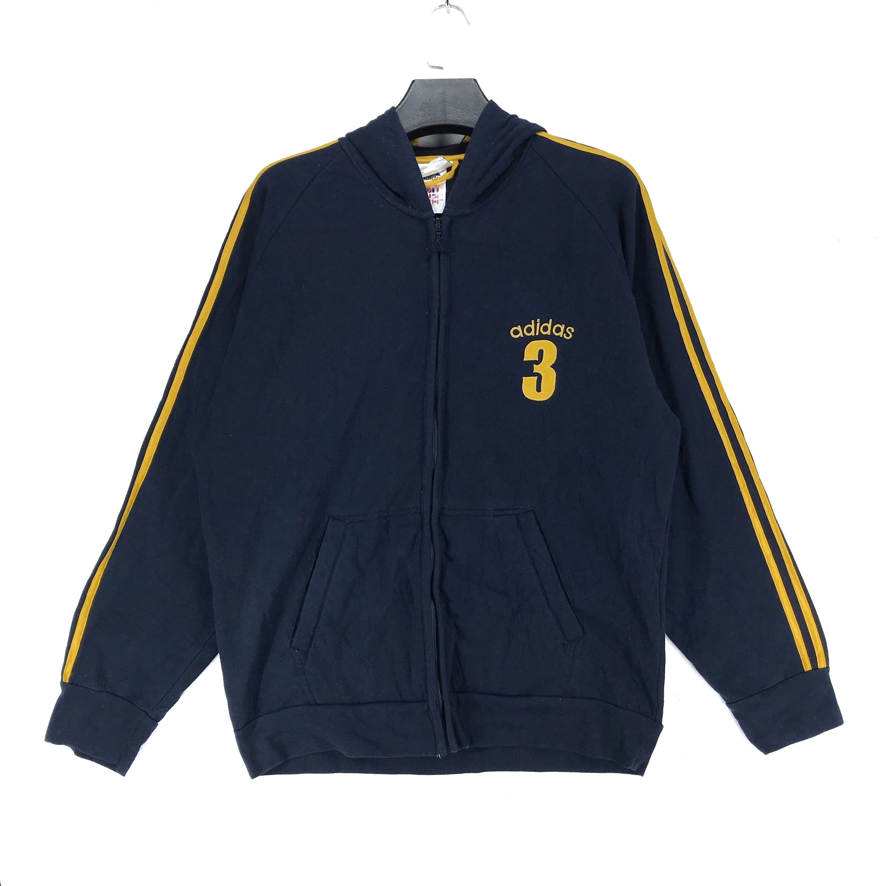 Adidas 90s Adidas 3 Big Logo Yellow Stripes Zipper Hoodie #2697-003 Size US L / EU 52-54 / 3 - 1 Thumbnail