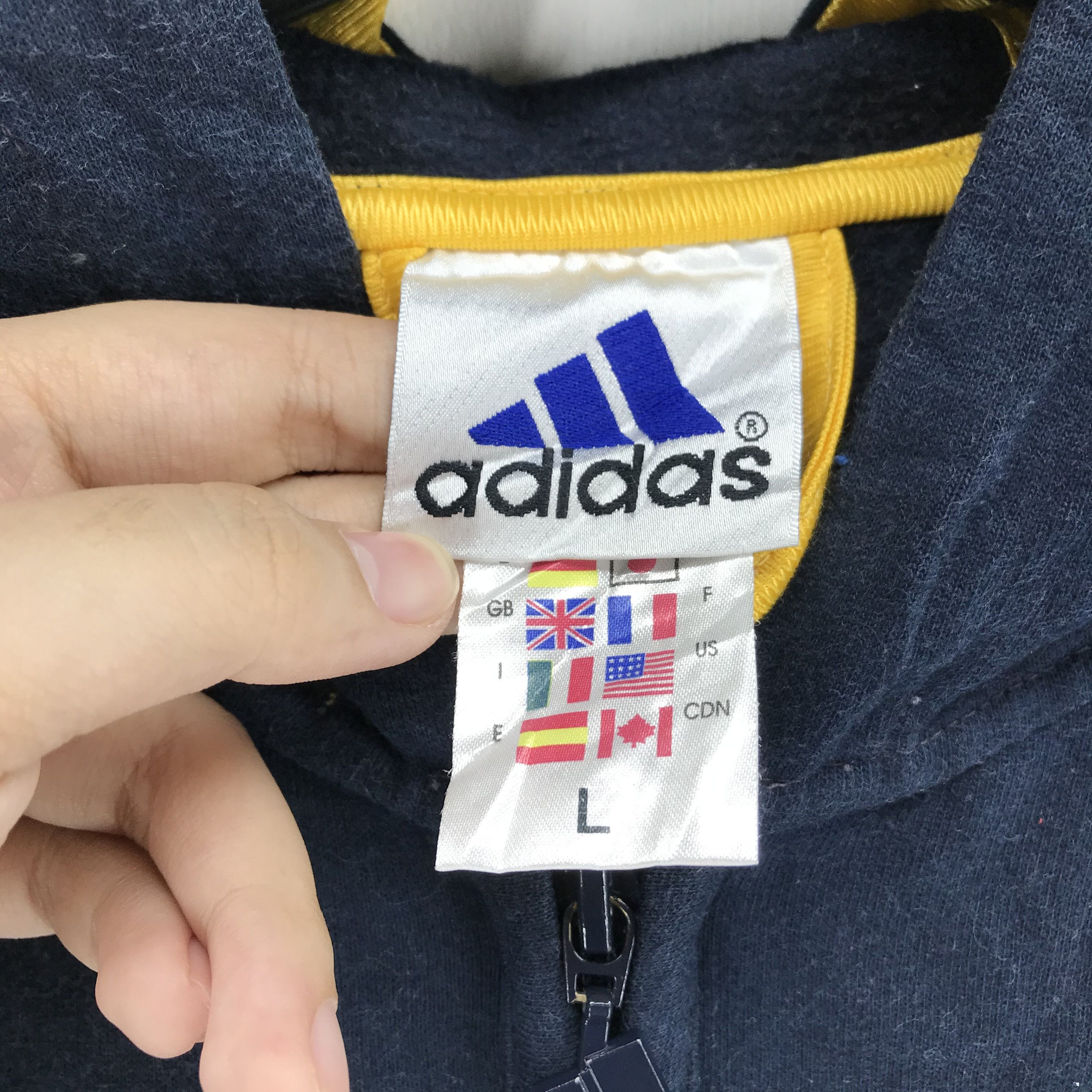Adidas 90s Adidas 3 Big Logo Yellow Stripes Zipper Hoodie #2697-003 Size US L / EU 52-54 / 3 - 6 Thumbnail
