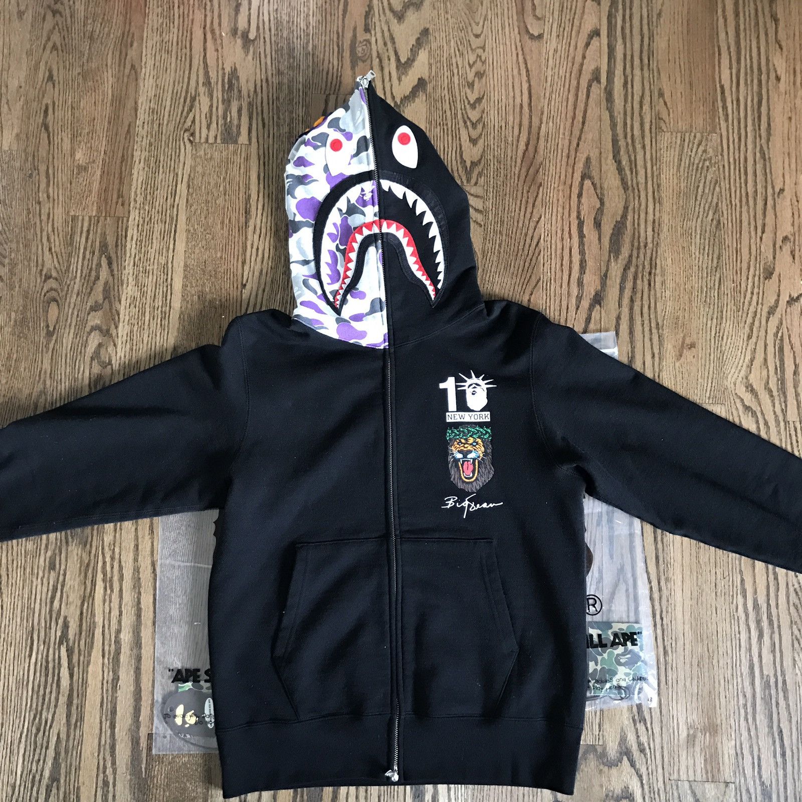 Bape 10th Anniversary Artist Collab STASH Shark hoodie large