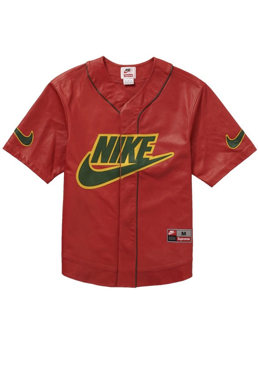 Nike supreme red leather baseball jersey