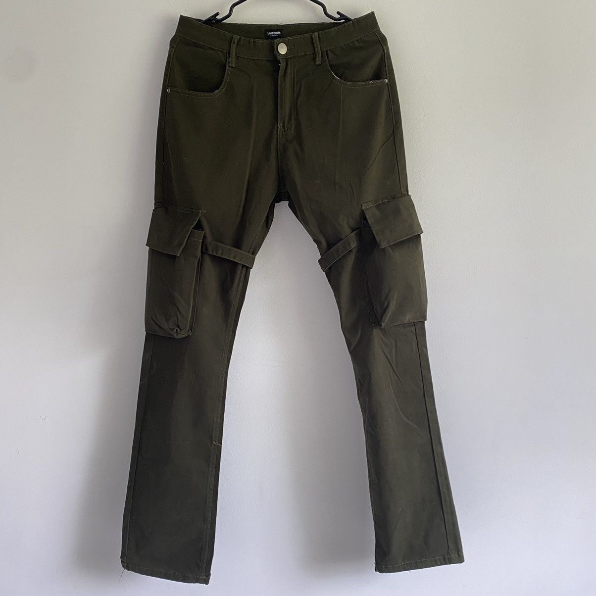 Japanese Brand ❇️ Vuja De Cargo Flare Technician Pants Alternative (Olive) Size US 30 / EU 46 - 4 Thumbnail
