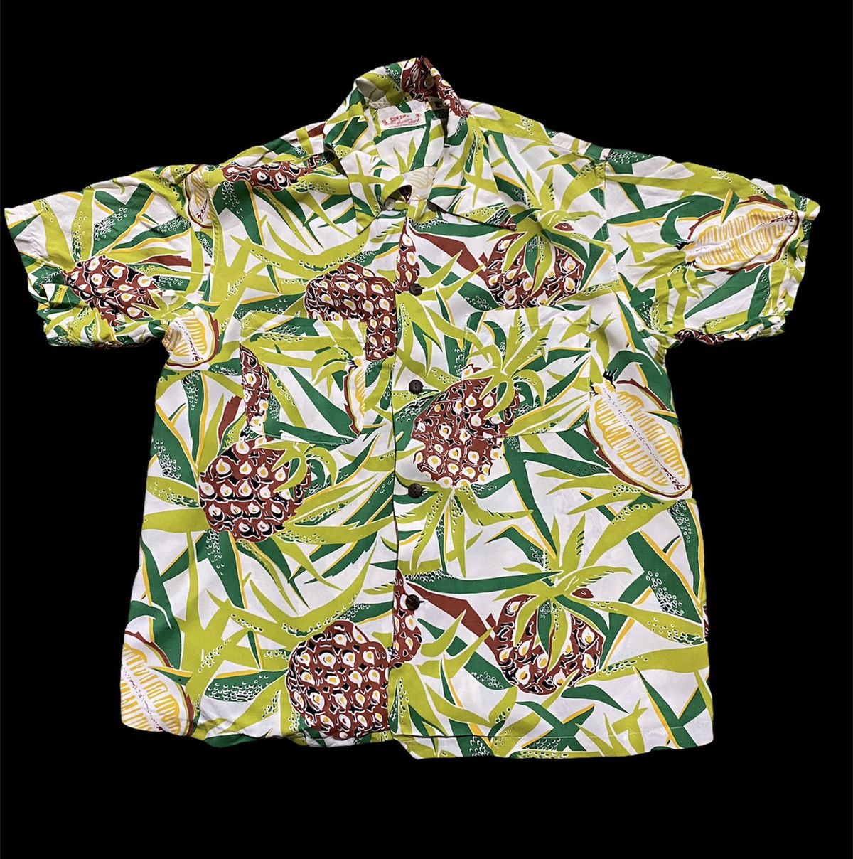 Sugar Cane RAYON CAMP COLLAR SHIRT PINEAPPLE DESIGN HAWAII STYLE SHIRT