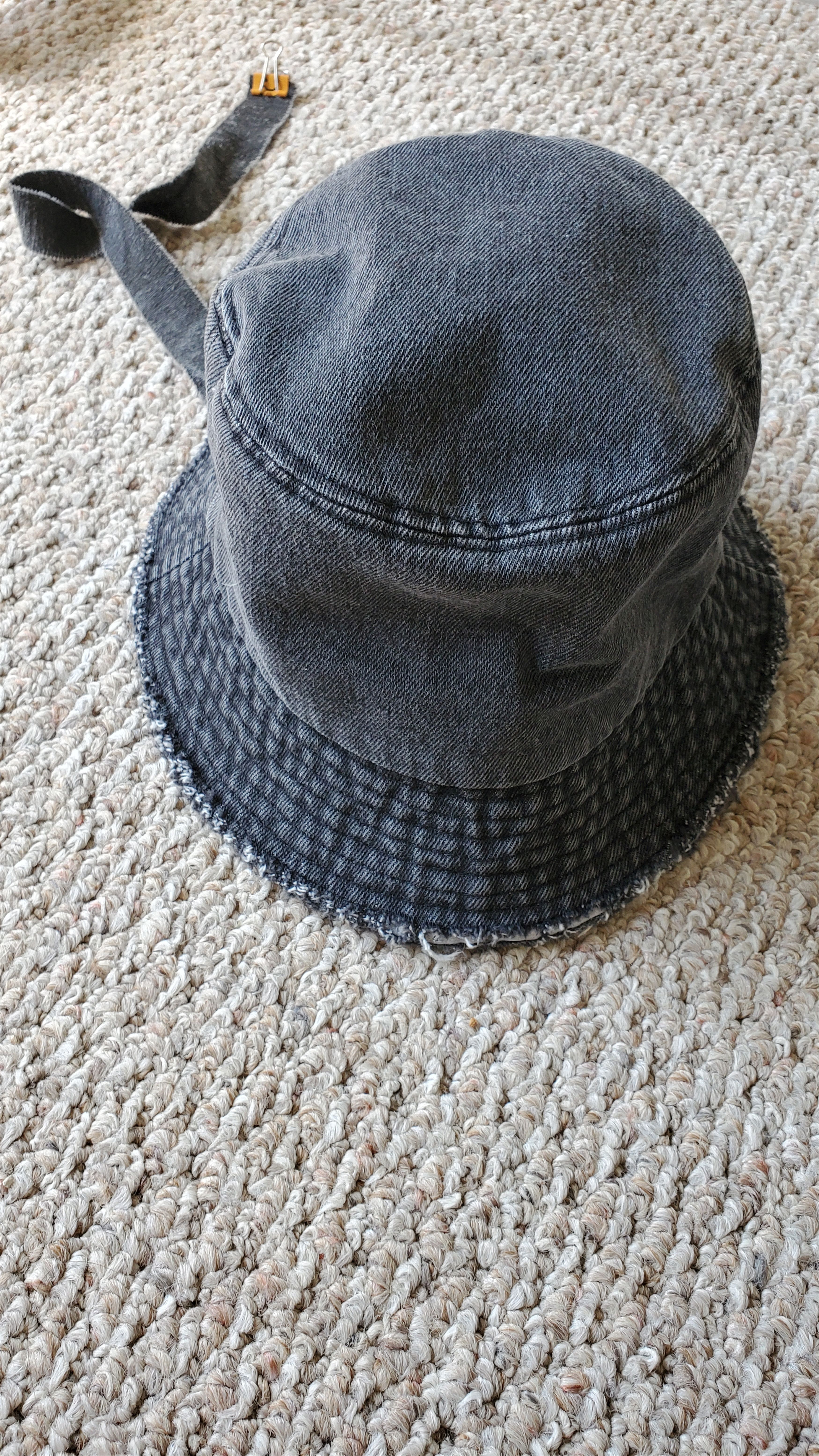 Peaceminusone Black Denim frayed bucket hat