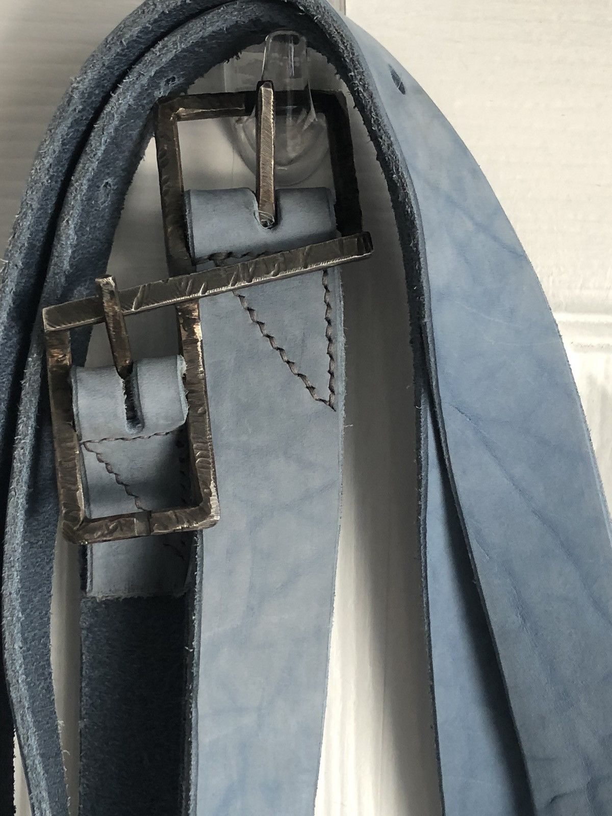 SKINNOSH Glacier Vortex Bison Leather .925 Silver Double Buckle Belt Size 32 - 2 Thumbnail