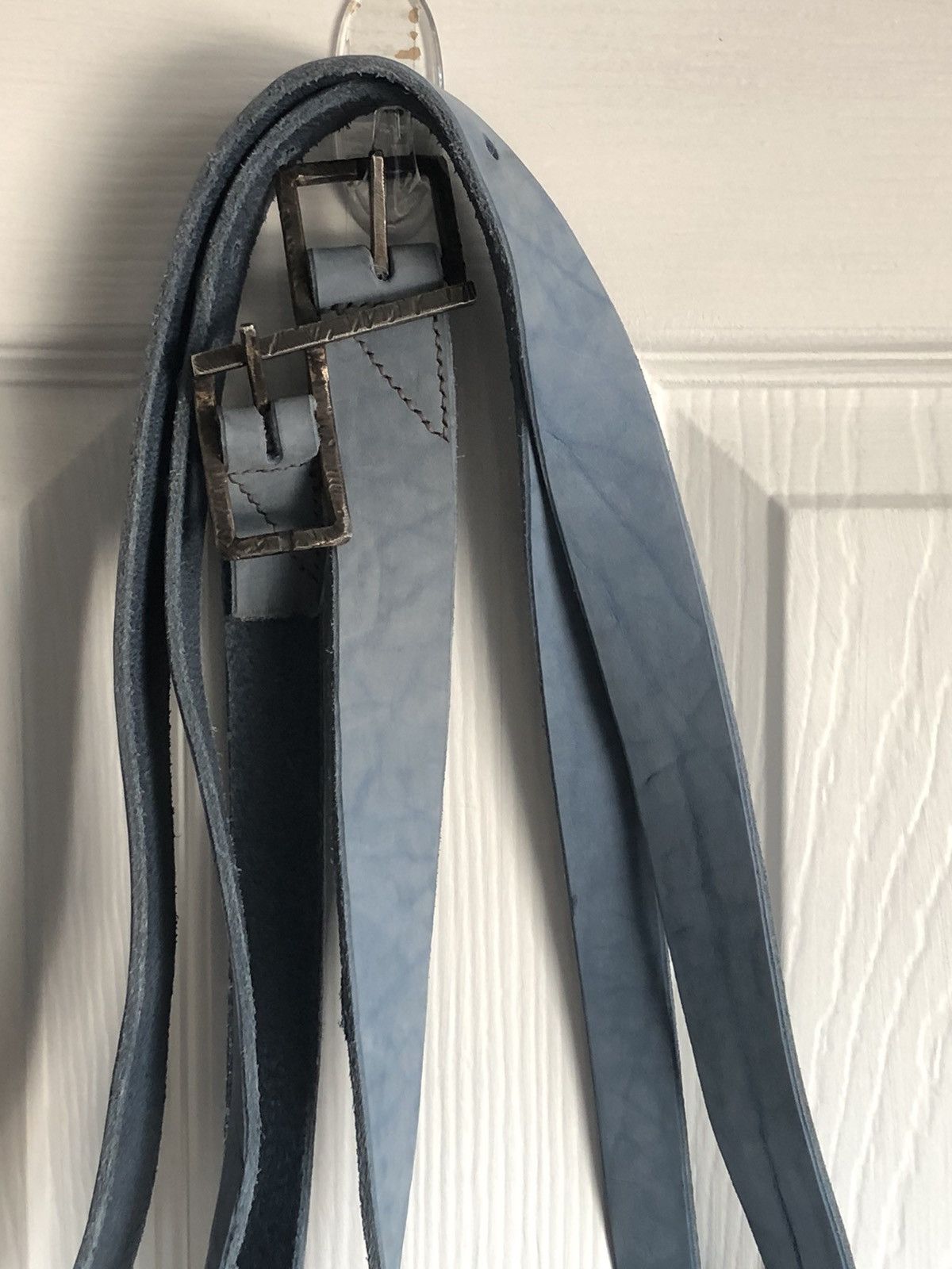 SKINNOSH Glacier Vortex Bison Leather .925 Silver Double Buckle Belt Size 32 - 1 Thumbnail