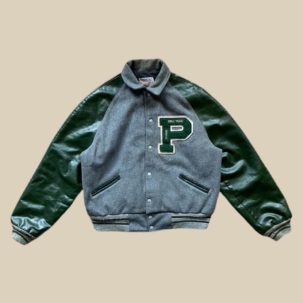 Vintage Vintage Meca Sportswear Grey & Green Wool Varsity Jacket Grailed