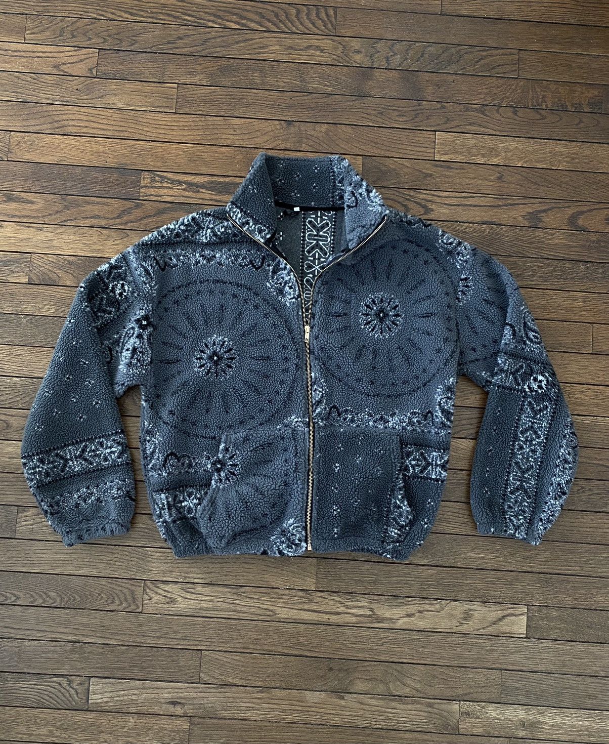 Gangster Bandana Paisley Sherpa Pile Zip Hoodie Jacket M
