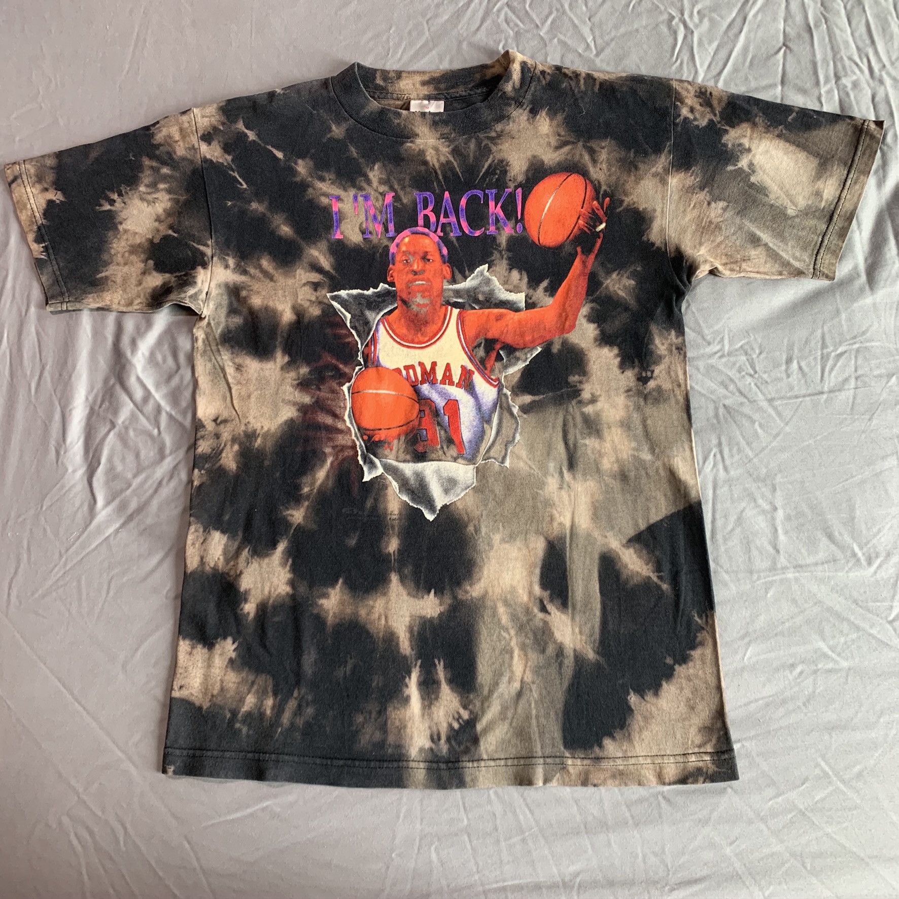 NBA × Rap Tees × Vintage Rare Dennis Rodman NBA Bleached Tie Dye T-shirt Size US M / EU 48-50 / 2 - 2 Thumbnail