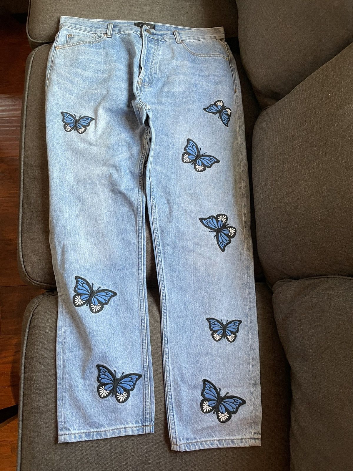 Japanese Brand STUGAZI BUTTERFLY EMBROIDERED JEANS | Grailed