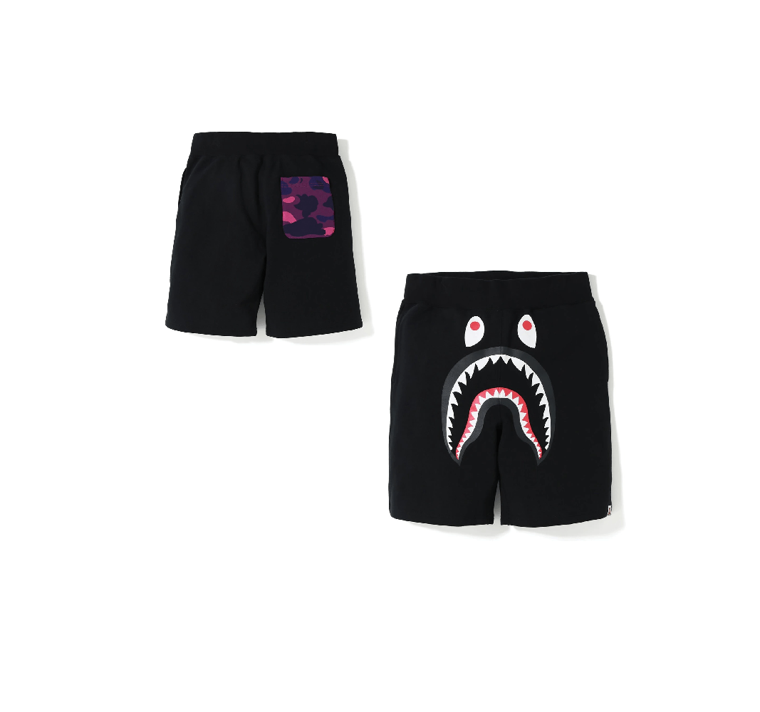 Purple bape best sale shark shorts