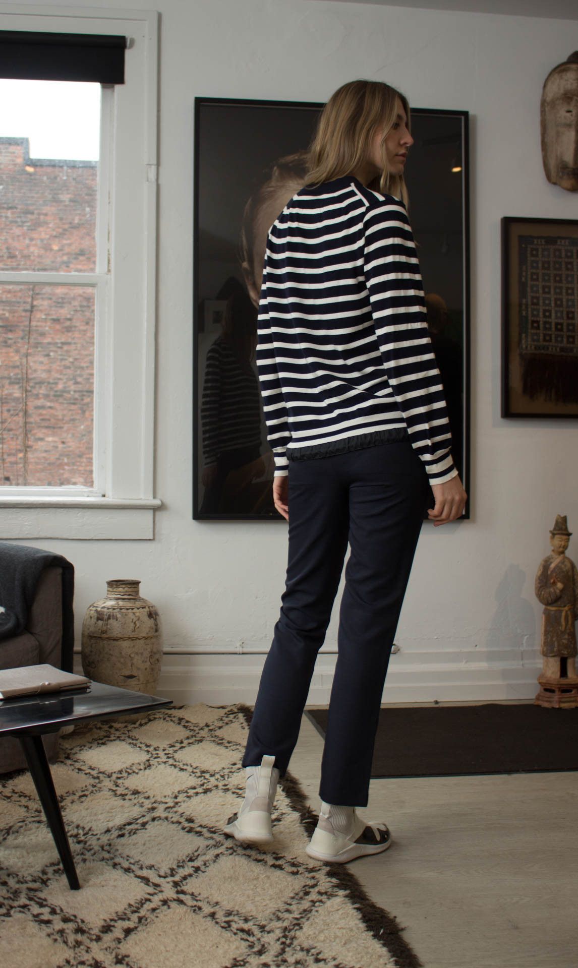 Sacai Sacai Striped Navy/White Drawstring Sweater sz 1 Size US S / EU 44-46 / 1 - 4 Thumbnail