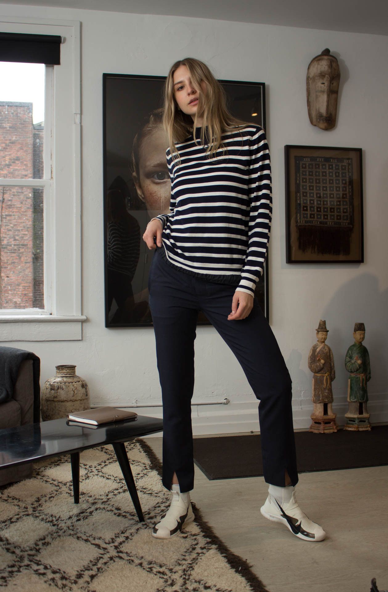 Sacai Sacai Striped Navy/White Drawstring Sweater sz 1 Size US S / EU 44-46 / 1 - 2 Thumbnail