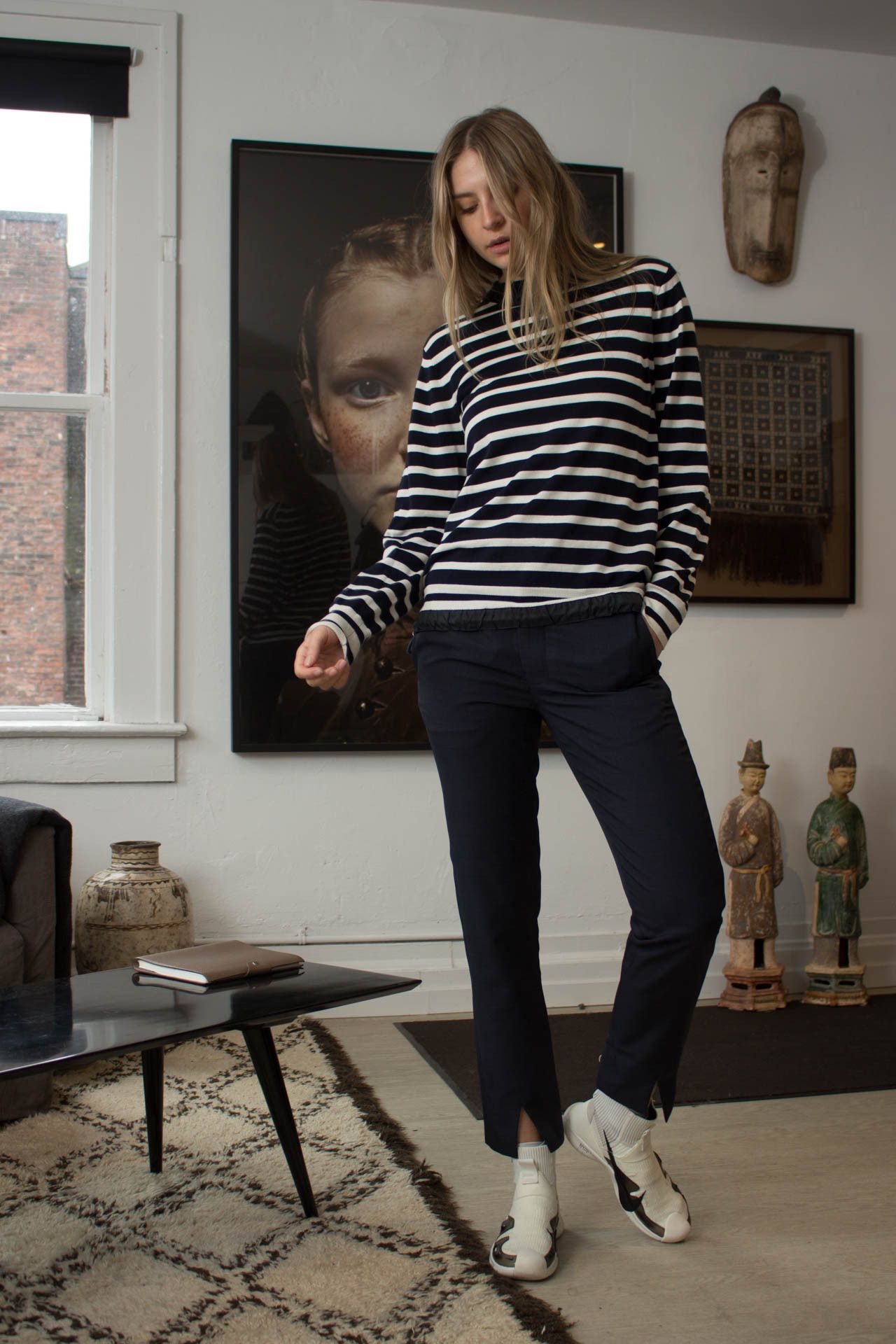 Sacai Sacai Striped Navy/White Drawstring Sweater sz 1 Size US S / EU 44-46 / 1 - 1 Thumbnail