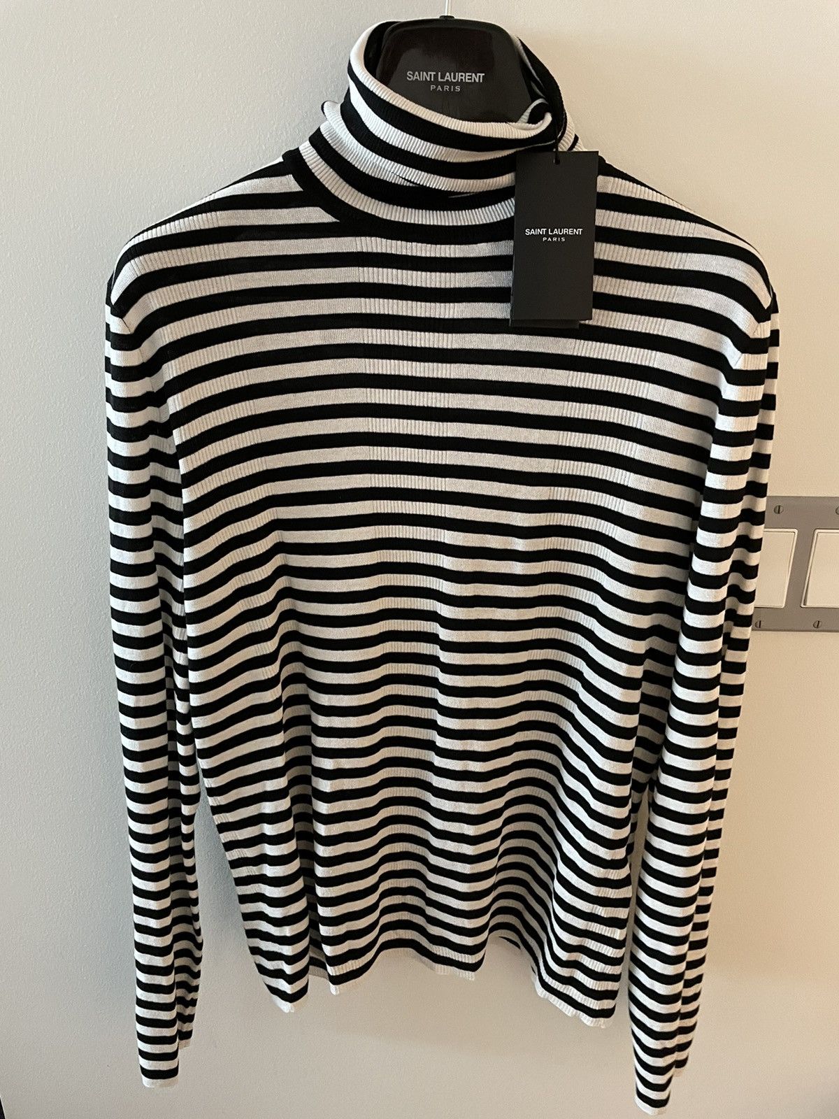 Hedi Slimane × Saint Laurent Paris × Yves Saint Laurent $1,350 Value Super Runway Turtle Neck Striped Sweater New Size US L / EU 52-54 / 3 - 16 Thumbnail