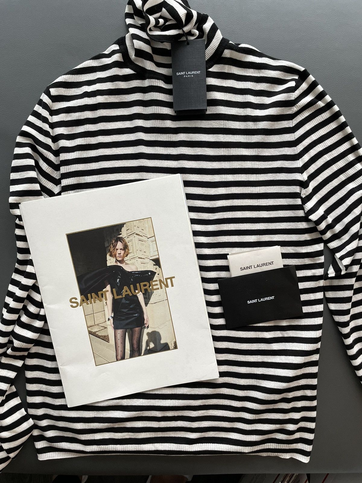 Hedi Slimane × Saint Laurent Paris × Yves Saint Laurent $1,350 Value Super Runway Turtle Neck Striped Sweater New Size US L / EU 52-54 / 3 - 1 Thumbnail