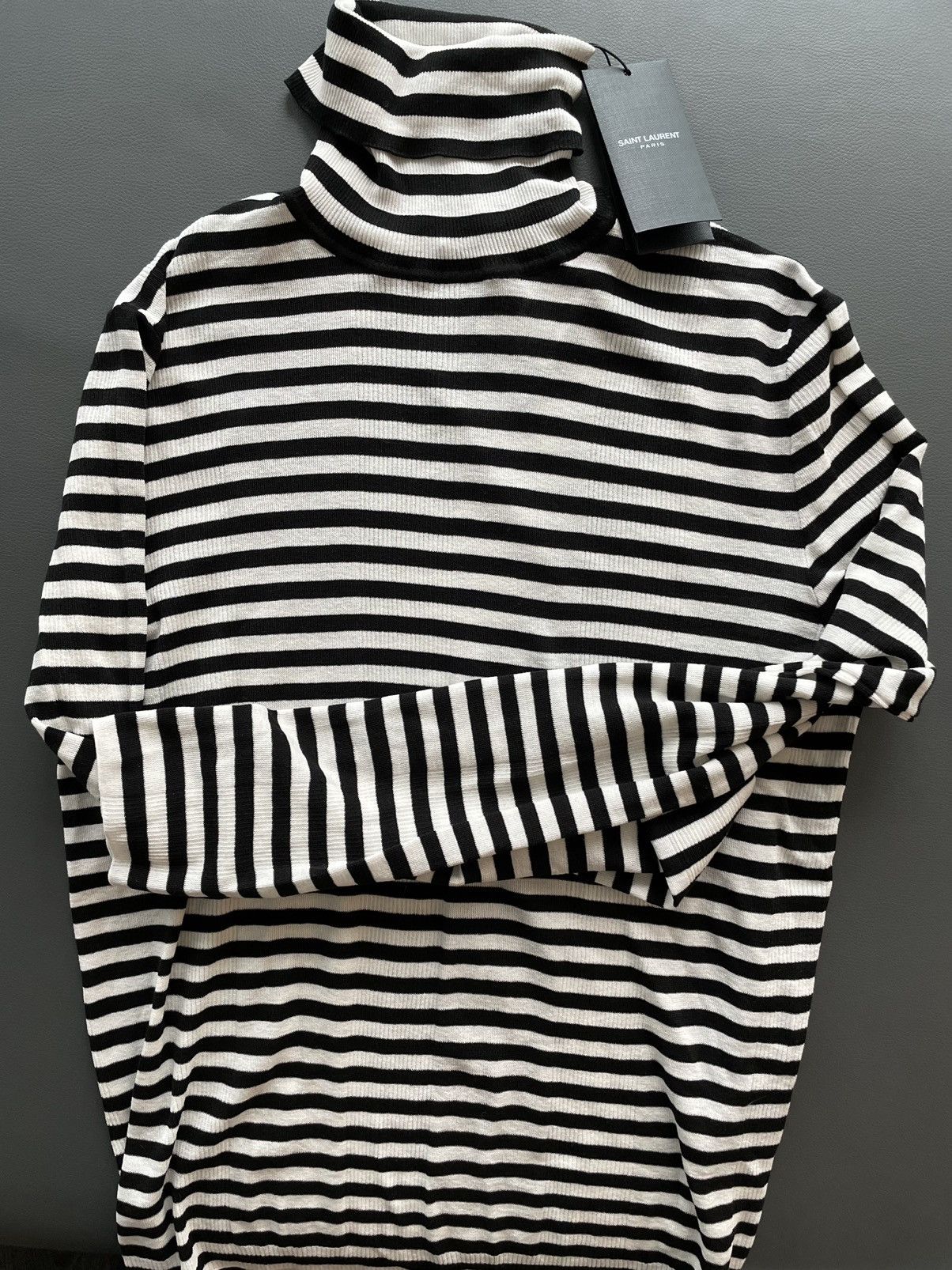Hedi Slimane × Saint Laurent Paris × Yves Saint Laurent $1,350 Value Super Runway Turtle Neck Striped Sweater New Size US L / EU 52-54 / 3 - 2 Thumbnail