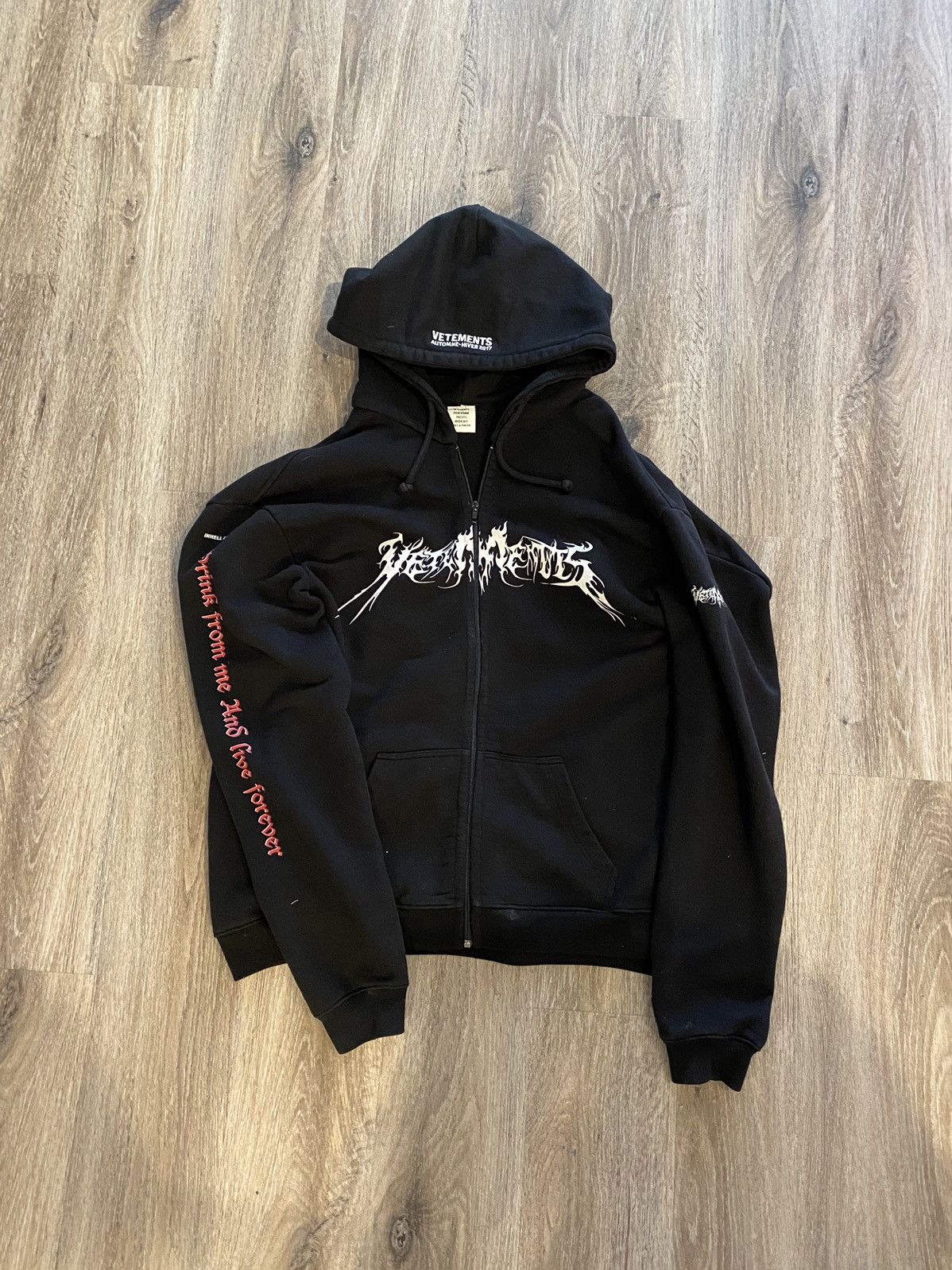 Vetements 2017 Vetements TFD Total Fucking Darkness Zip Up Hoodie