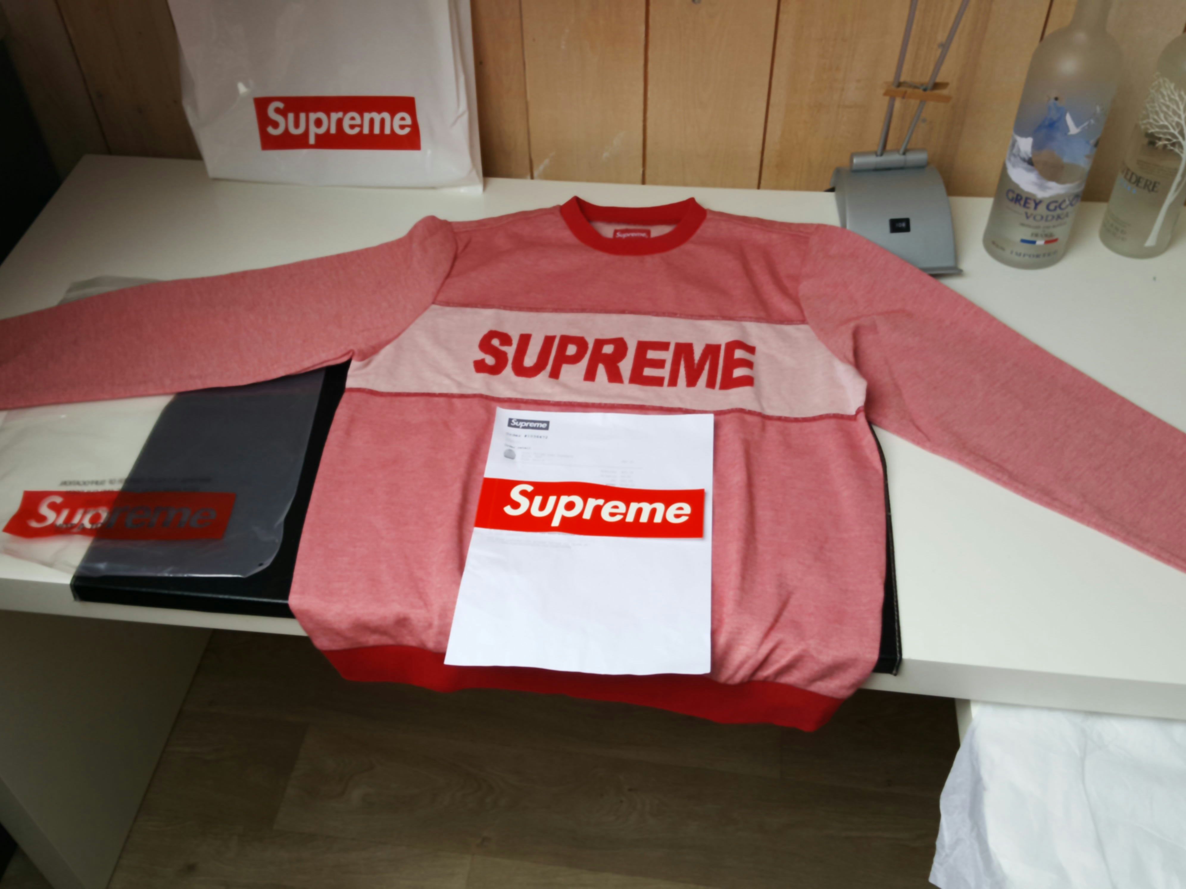 Supreme Tonal Stripe Logo Crewneck Black Size L Mens SS17