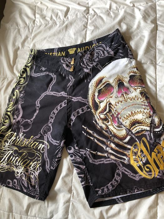 Vintage Christian Audigier Rhinestone All Over Print Swim shorts