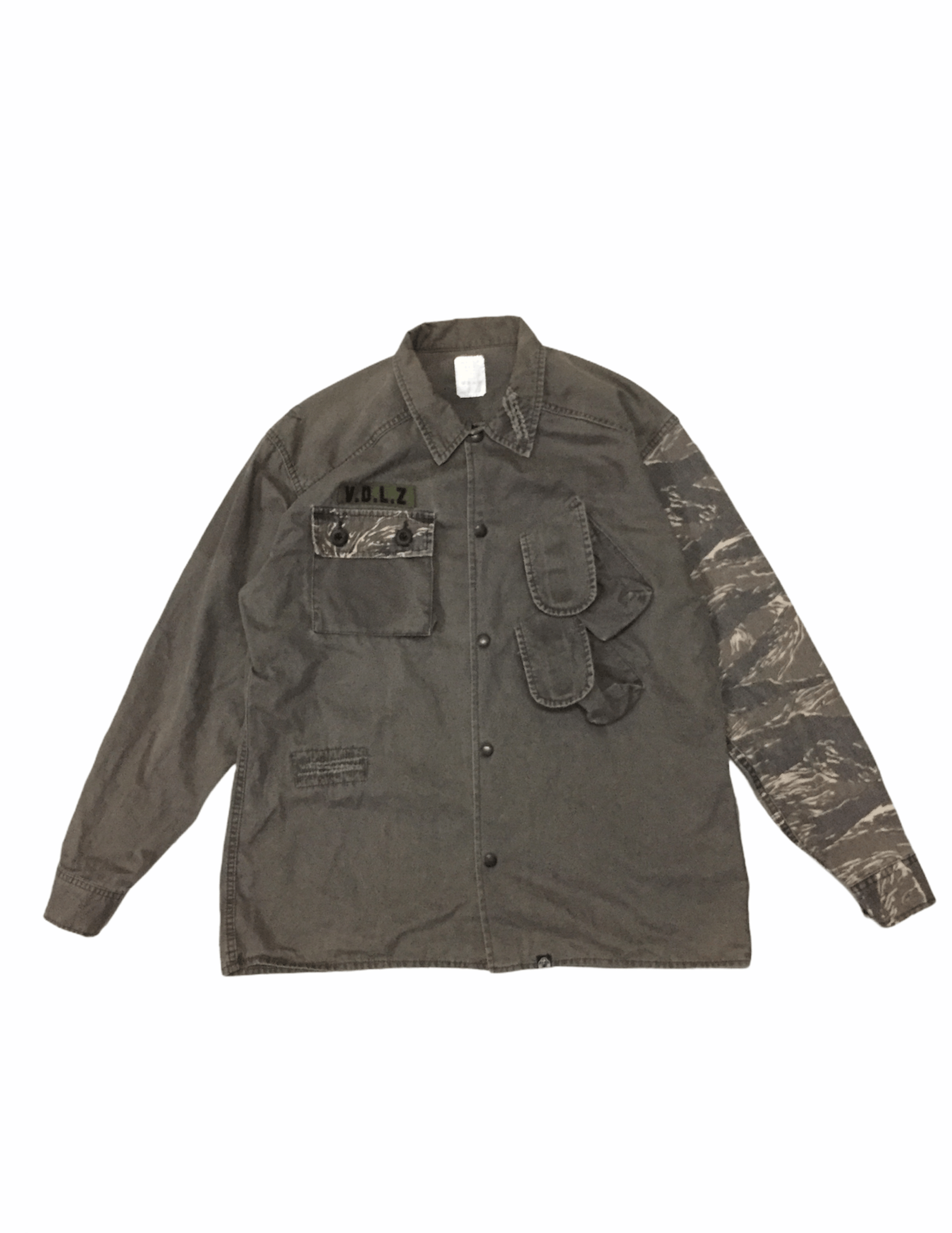 image of Vandalize Cargo Hybrid Herringbone Military Jacket Undercover in Olive, Men's (Size Large)
