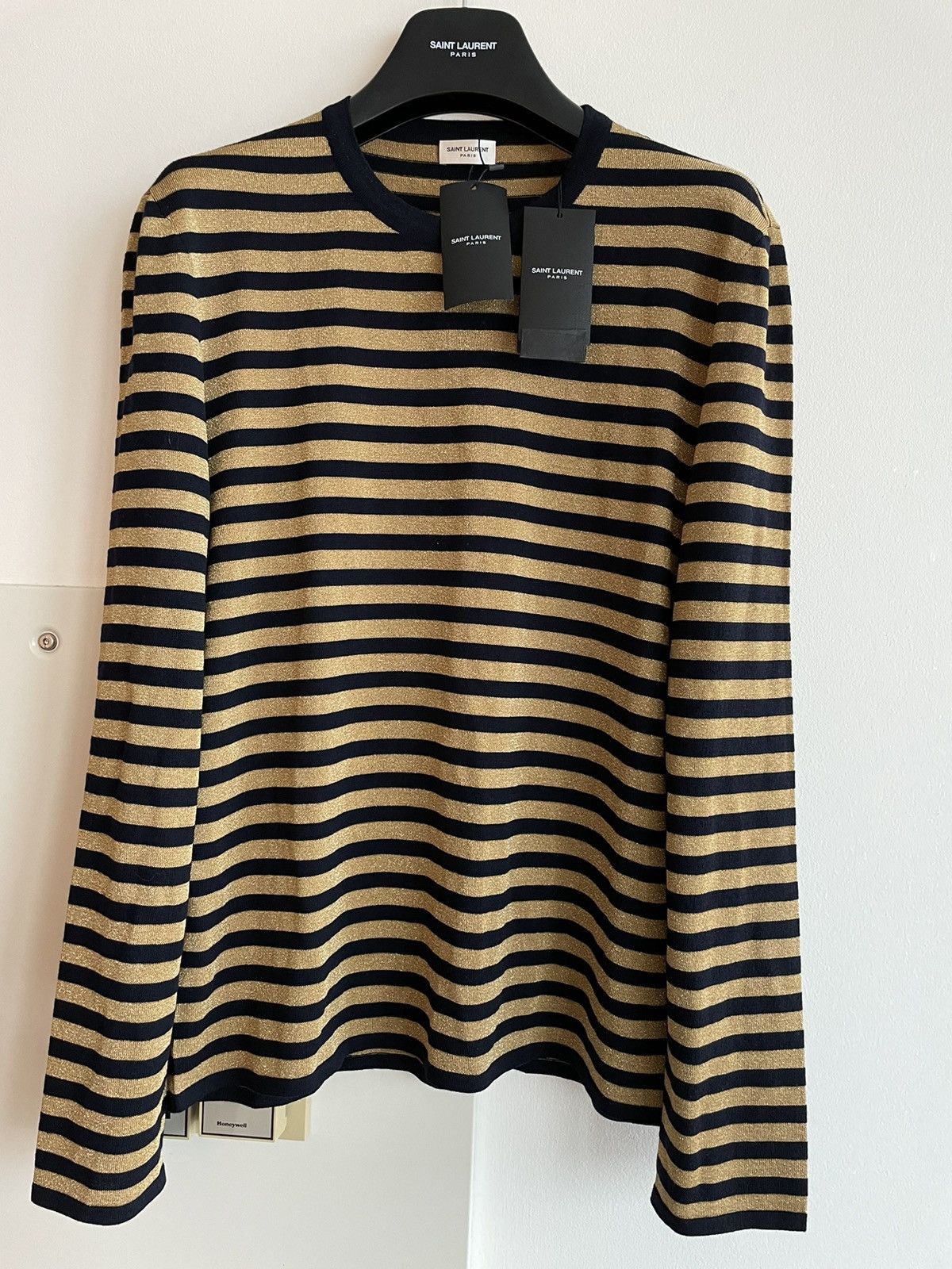Hedi Slimane × Saint Laurent Paris × Yves Saint Laurent $1,350 Value Rare Super Runway Celebrity Stripe Shirt New Size US L / EU 52-54 / 3 - 4 Thumbnail