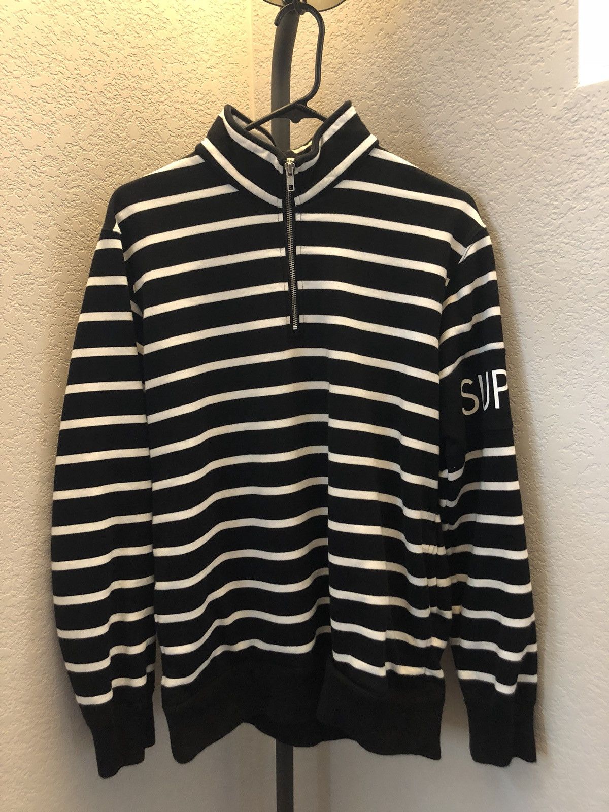 Supreme striped 2024 half zip sweater