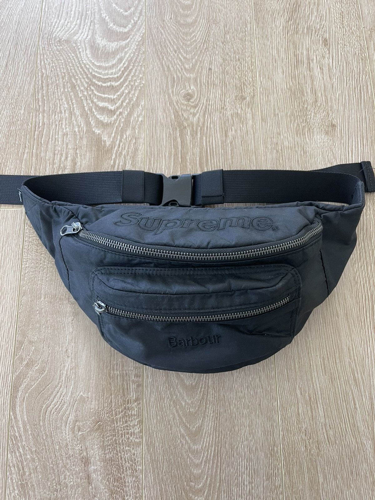 Barbour × Supreme Supreme x Barbour Waxed Cotton Waist Bag (Black) | Grailed