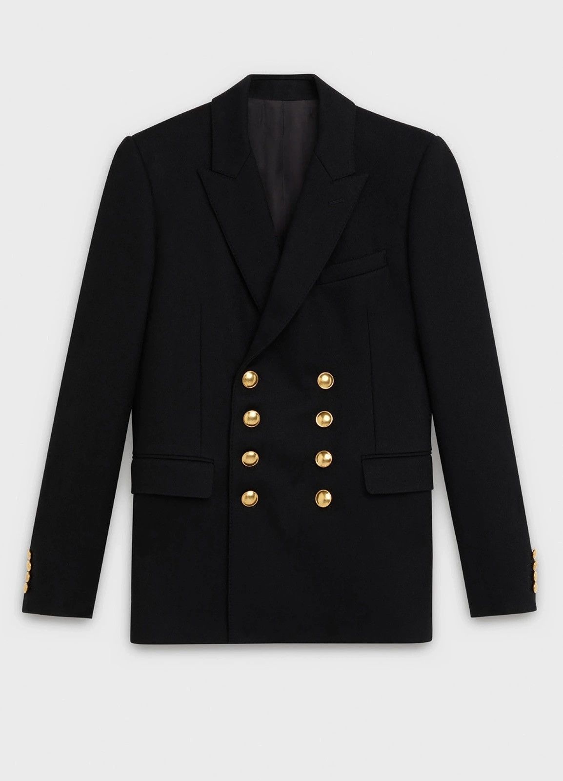 Celine × Hedi Slimane 19SS Double Breasted Flannel Gold Button Caban Jacket Sz52 Size 52S - 8 Thumbnail