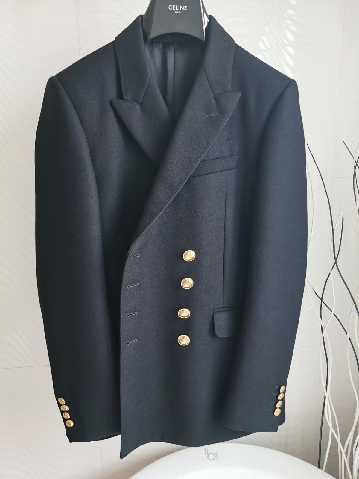 Celine × Hedi Slimane 19SS Double Breasted Flannel Gold Button Caban Jacket Sz52 Size 52S - 1 Thumbnail