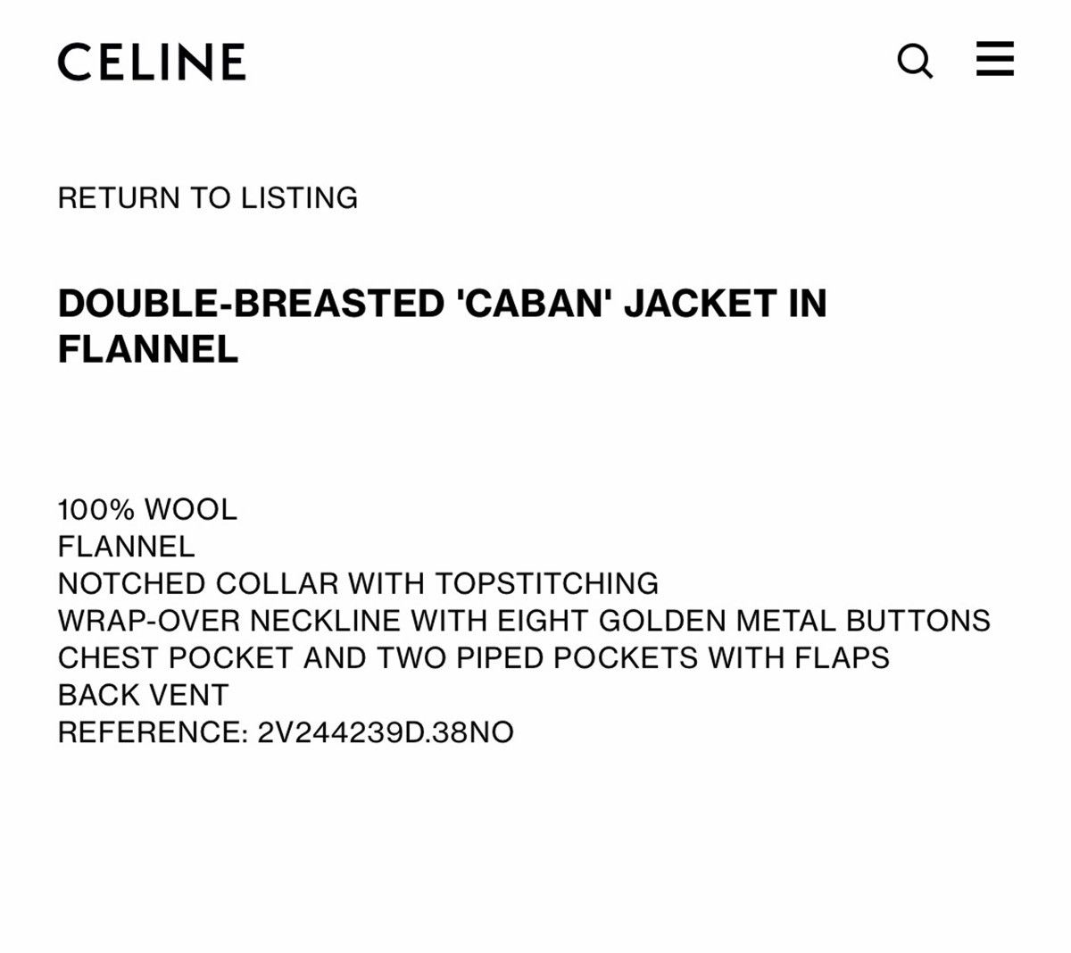 Celine × Hedi Slimane 19SS Double Breasted Flannel Gold Button Caban Jacket Sz52 Size 52S - 9 Thumbnail